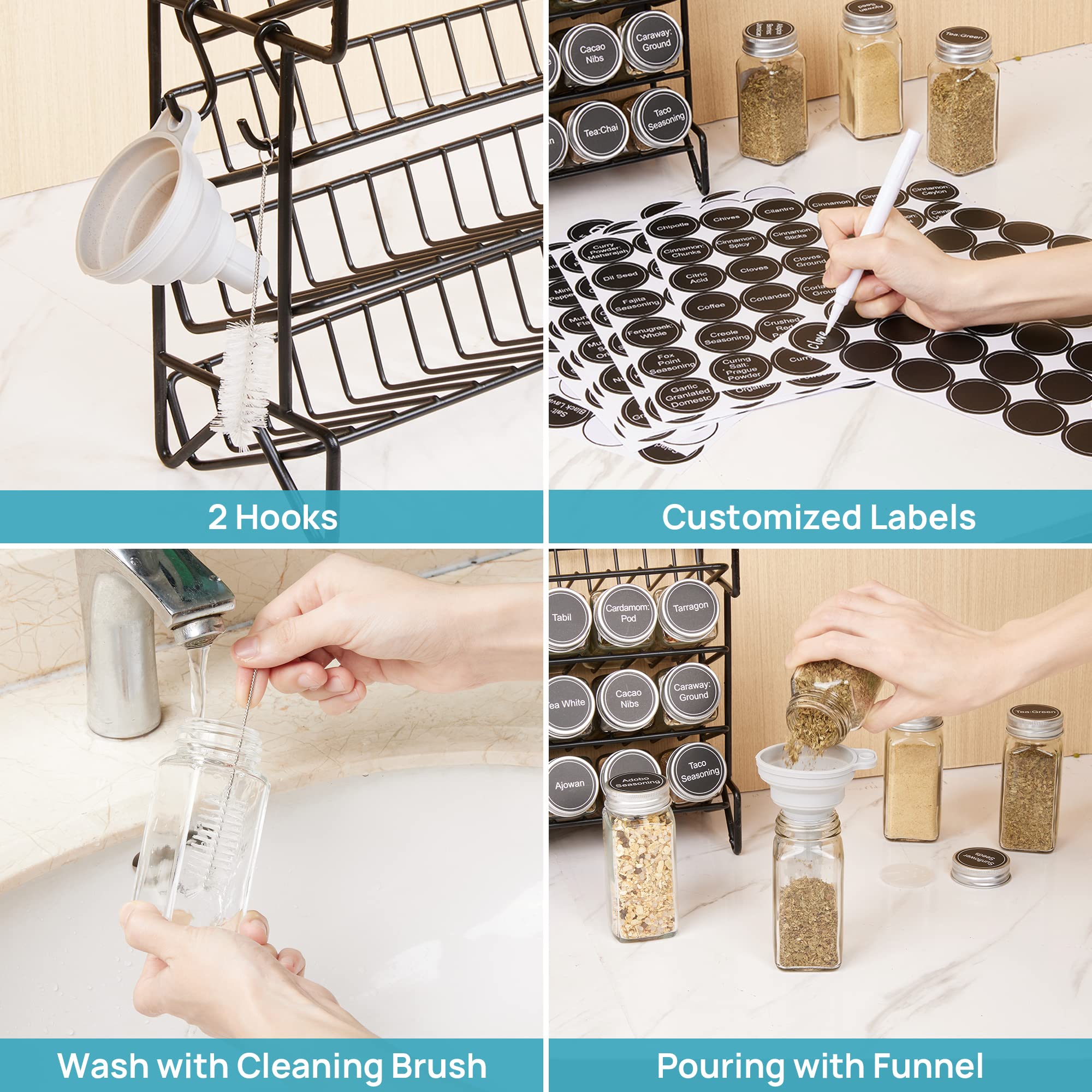 Vtopmart Spice Rack Organizer for Cabinet, 4 Tier Spice Organizer with 28 Empty Spice Jars and 432 Blank Labels, Seasoning Organization for Countertop, Cabinet, Kitchen, Pantry, Cupboard 🍁 All In One Marketplace Canada