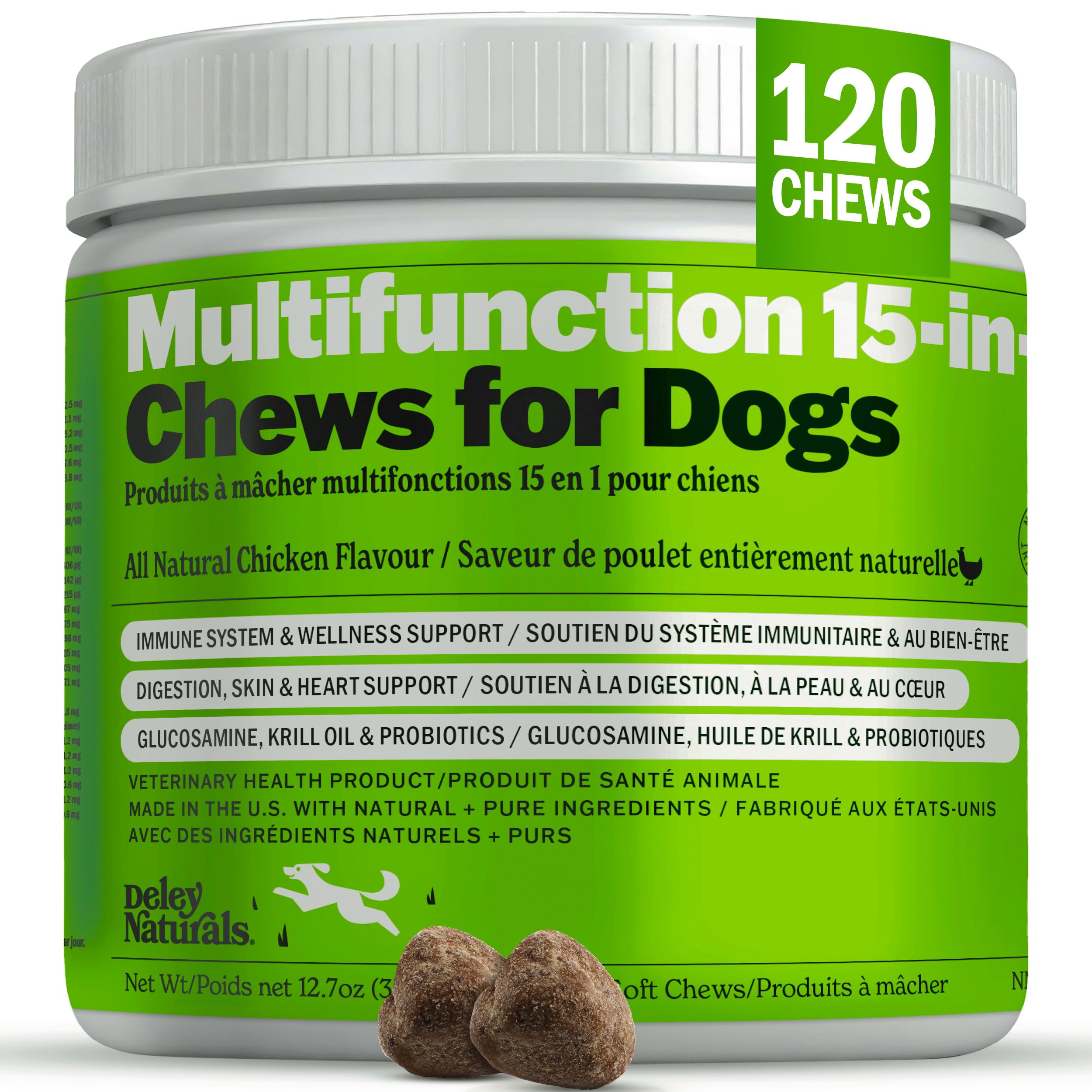Deley Naturals Dog Multivitamins Chewable - 15 in 1 Dog Vitamins and Supplements for Immune System, Skin, Joint Support & Digestion - Multivitamin with MSM, Glucosamine & Chondroitin for All Ages 🍁 All In One Marketplace Canada