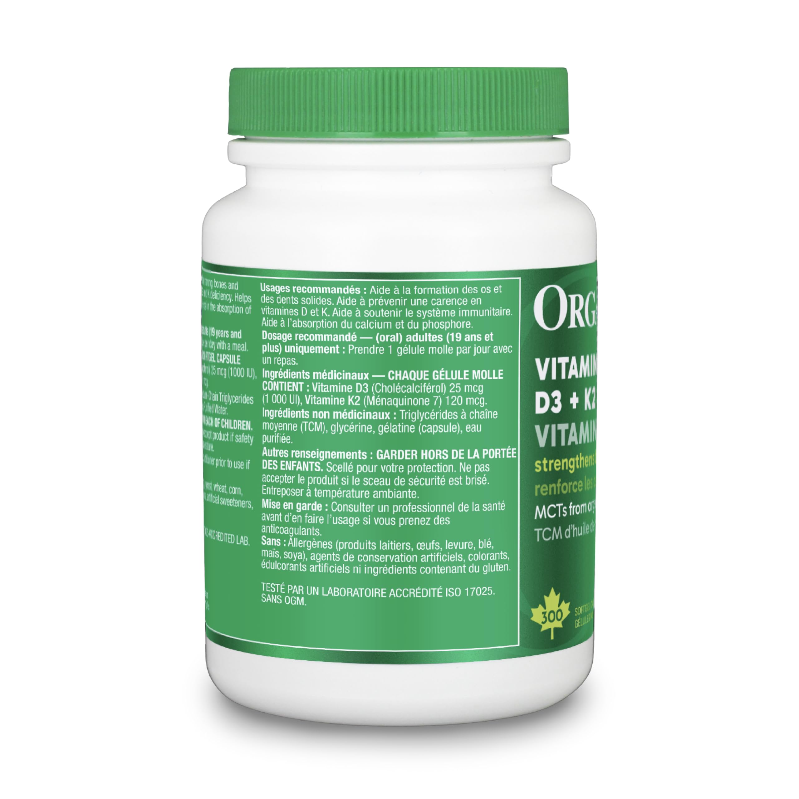 Organika Vitamin D3 + K2 (MK7)- 1000IU D3 and 120mcg K2 per capsule- High Potency, Supports Healthy Immune Function and Bones + Teeth- 300sftgl 🍁 All In One Marketplace Canada