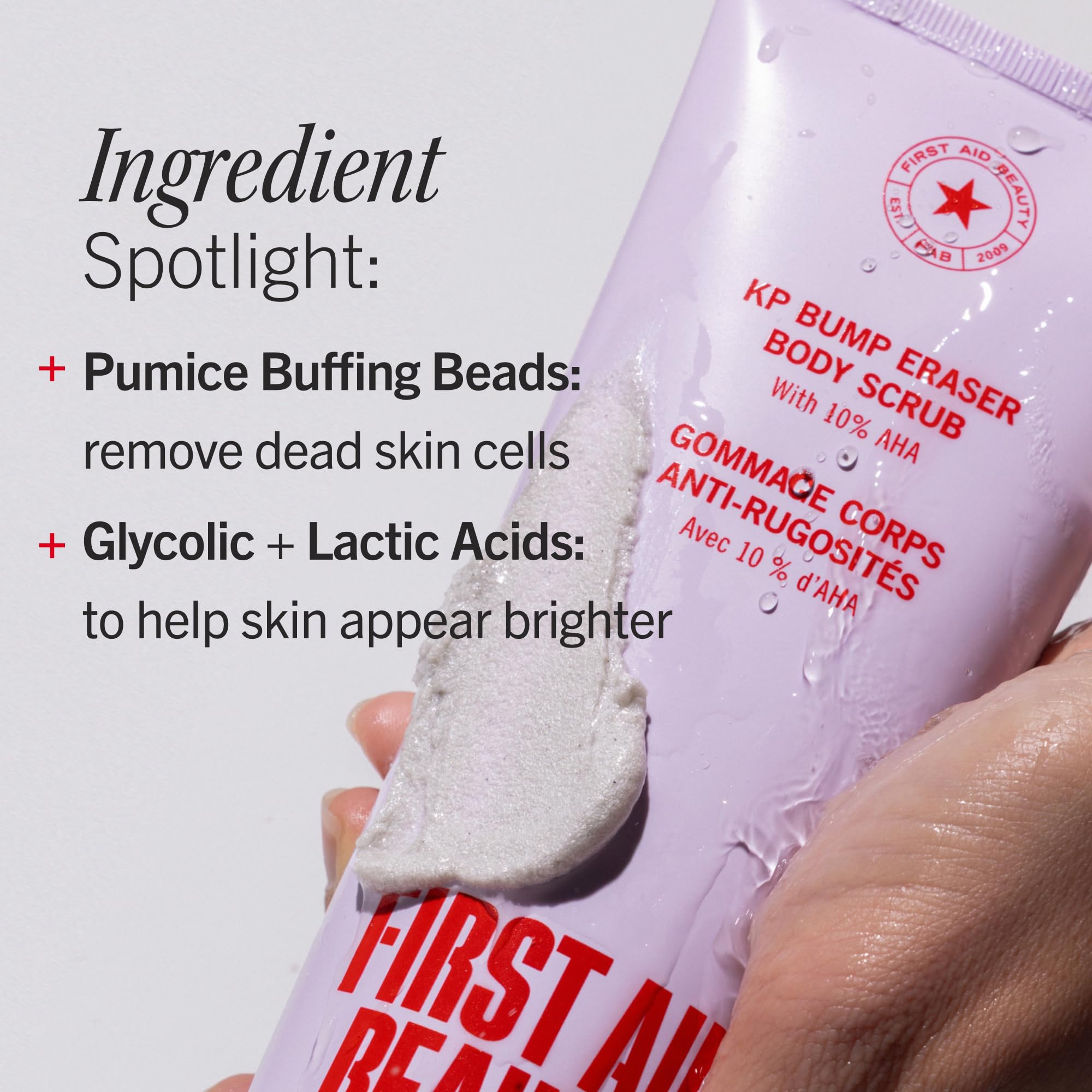 First Aid Beauty KP Bump Eraser Body Scrub, 10% AHA Keratosis Pilaris Exfoliator - Glycolic & Lactic Acid with Pumice, Treatment for Strawberry Legs, Razor Bumps & Rough Bumpy Skin, Safe for Sensitive Skin, 10 oz, Unscented 🍁 All In One Marketplace Canada