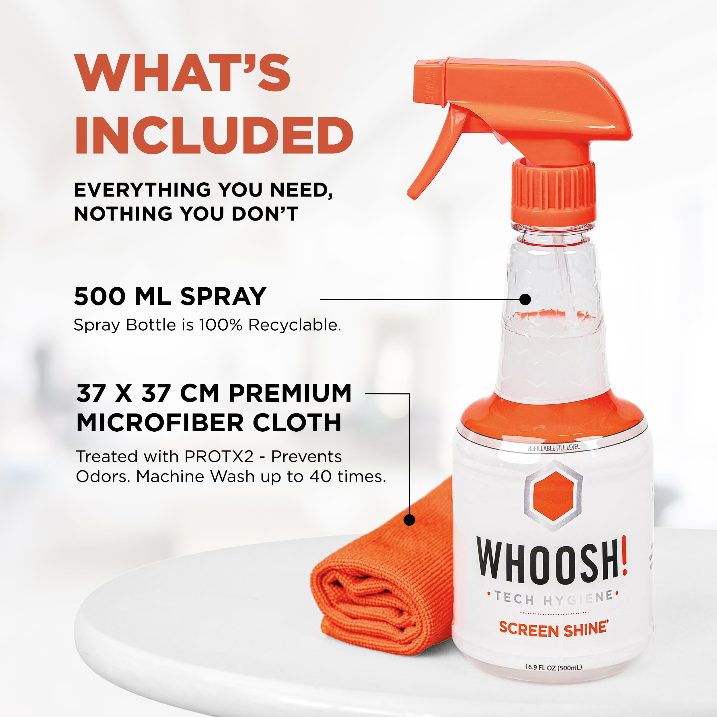 WHOOSH! Screen Shine Pro 500 ml Refillable OLED TV Screen Cleaner, Safe & Streak Free Electronic Cleaner for Laptop, Monitor, MacBook, Camera Cleaning Kit with 37 x 37 cm Microfiber Cloth 🍁 All In One Marketplace Canada