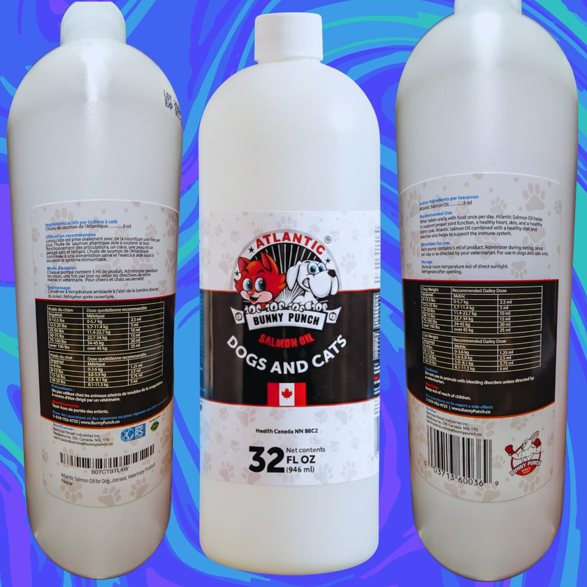 Bunny Punch Pure Atlantic Salmon Oil for Dogs & Cats - Liquid Food Topper - 32 oz 🍁 All In One Marketplace Canada