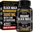 Organic Black Maca for Men & Women DHE 3000mg (Industry Strongest) with 5mg Bioperine per Capsule - Organic Gelatinized Maca for all Genders | 750 mg 4:1 Extract Maca Root / Maca Powder | Proudly Canadian | 4 Month Supply, Non-GMO, Vegan, Gluten Free, Soy