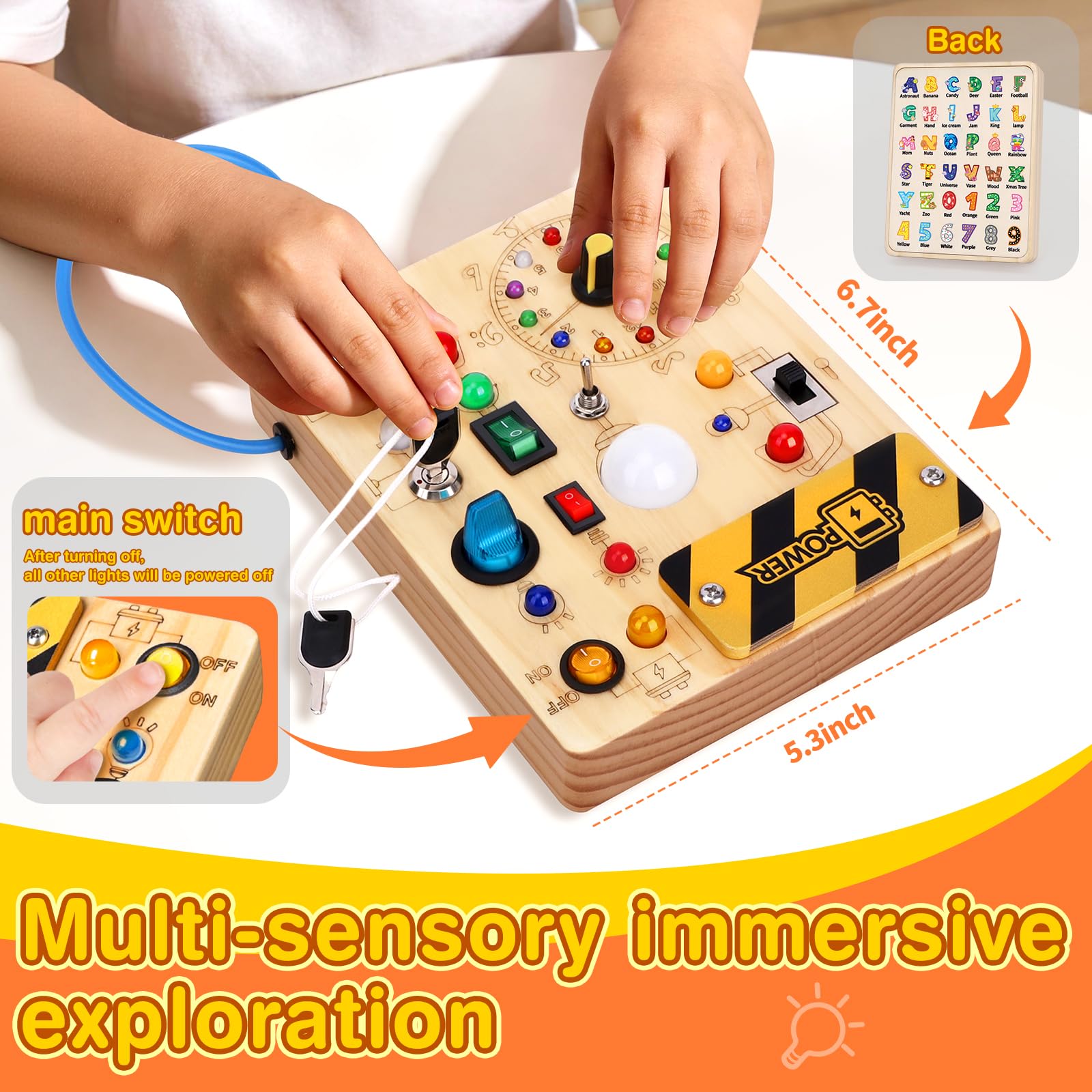 Busy Board Plus Version with 23 LED Lights, Montessori Sensory Fidget Toys for Toddlers 1-3, Wooden Educational Activity for Fine Motor Skills, Quiet Airplane Travel Must Haves for 1 2 3+ Year Old 🍁 All In One Marketplace Canada