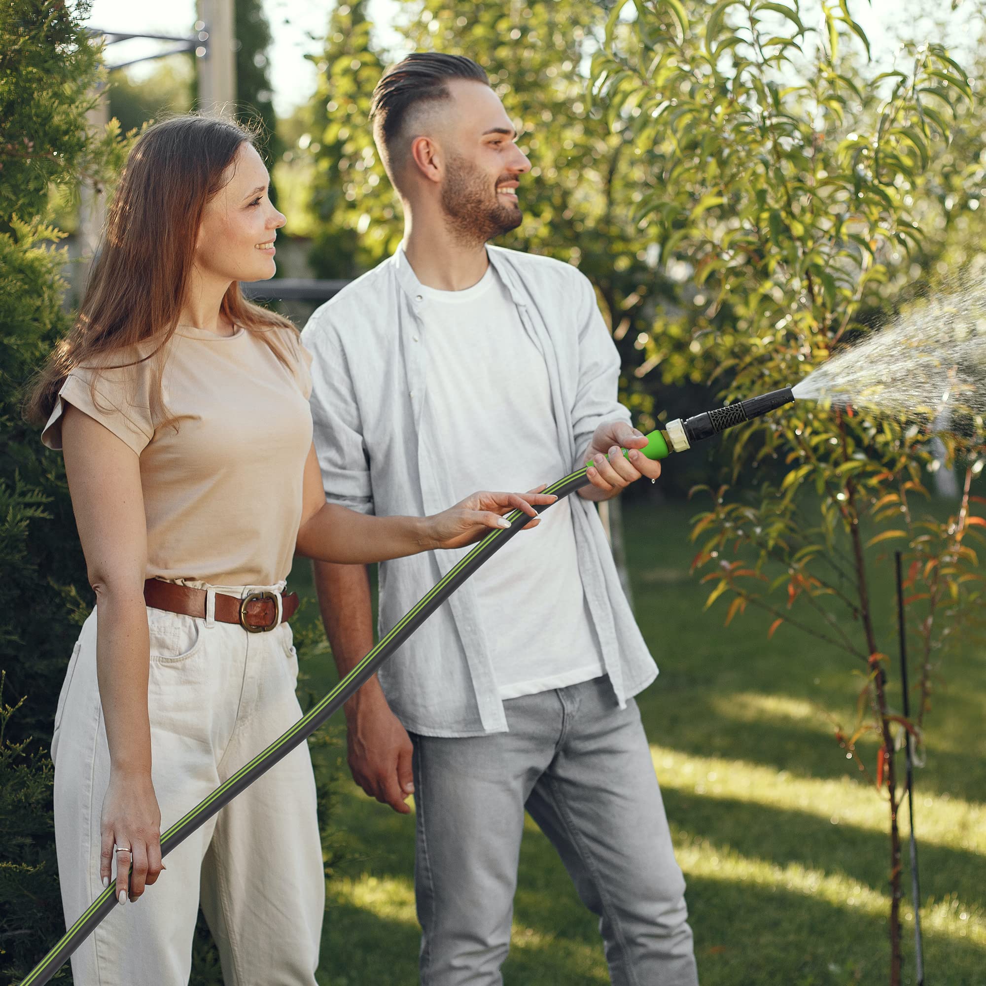 WORKPRO Garden Hose 5/8 in x 10 FT, Heavy Duty, Flexible, Lightweight Water Hose with 360° Rotation Handle, 3/4
