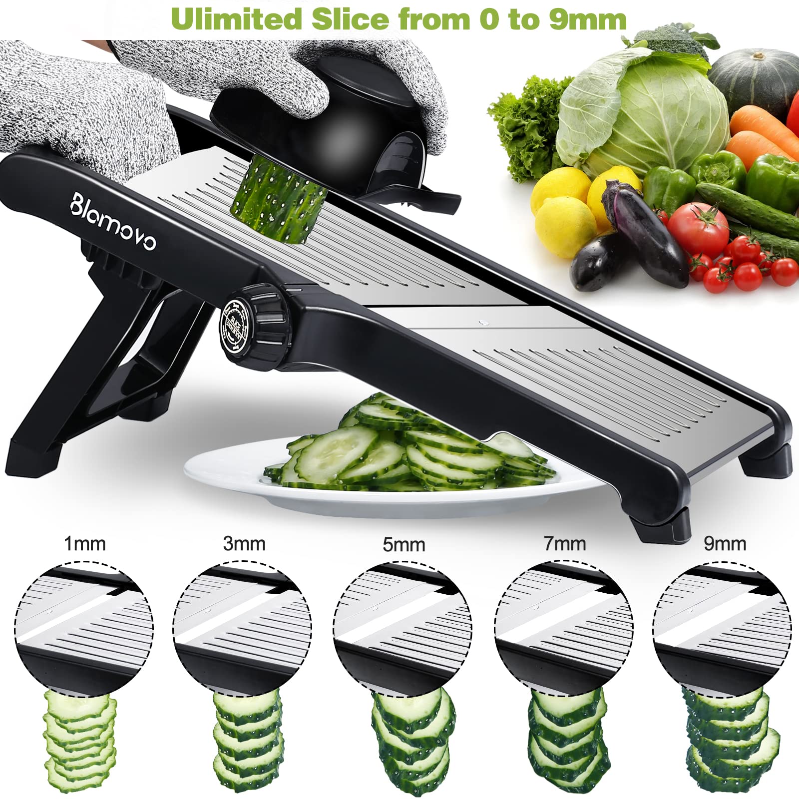 Blamovo Mandoline Slicer for Kitchen, Vegetable Mandolin Slicer with Adjustable Thickness by One-Knob Control, Veggie Fruit Potato Slicer Julienne, with Safety Gloves 🍁 All In One Marketplace Canada
