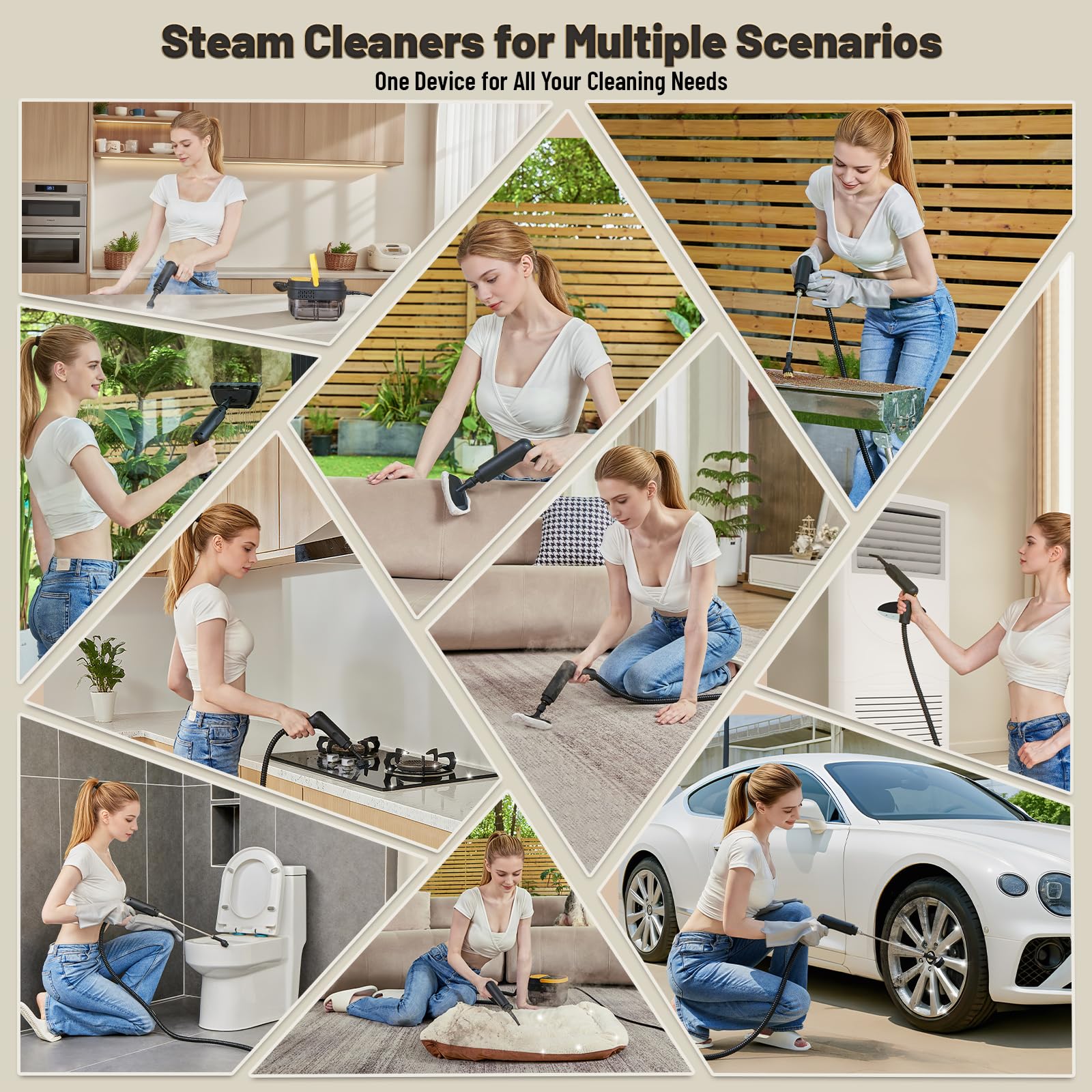 Gautye Steam Cleaner, 3 Level Adjustable Handle with 15 Accessories 🍁 All In One Marketplace Canada