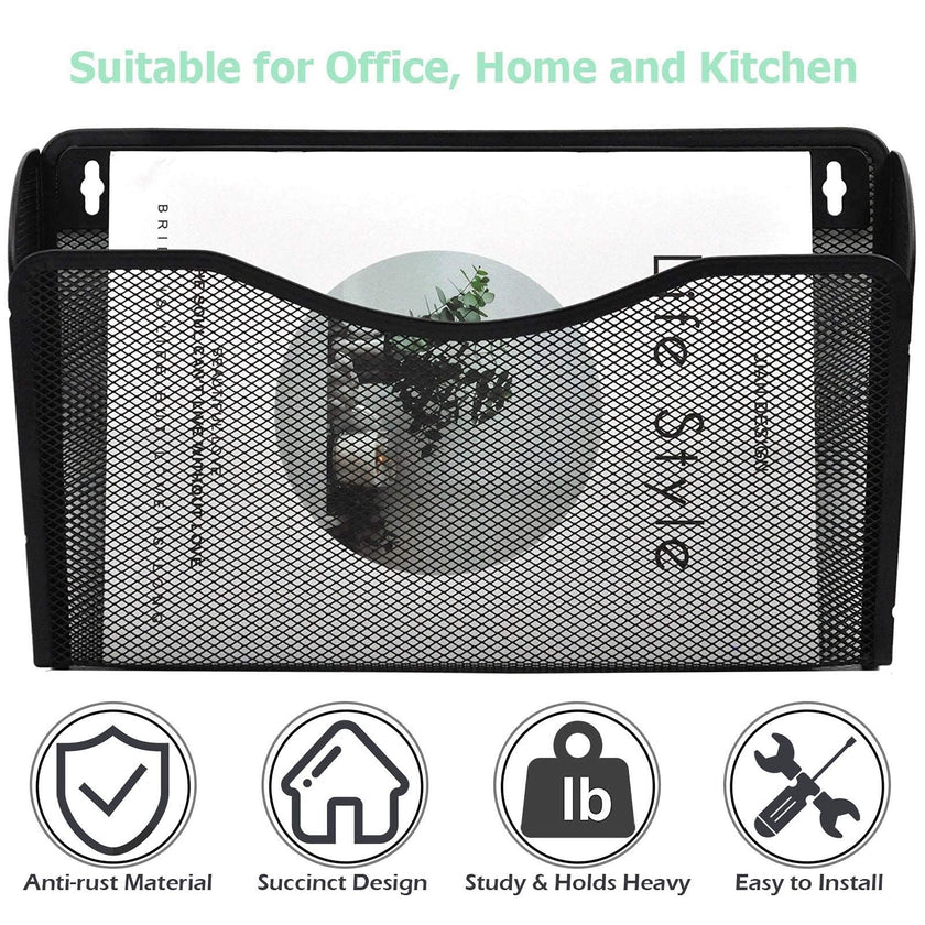EASEPRES 3 Pack Mesh Wall Mounted File Holder Organizer Metal Hanging Vertical Paper Mails Rack Storage Wire Single Document Filling Holder Pocket for Office and Home, Black 🍁 All In One Marketplace Canada