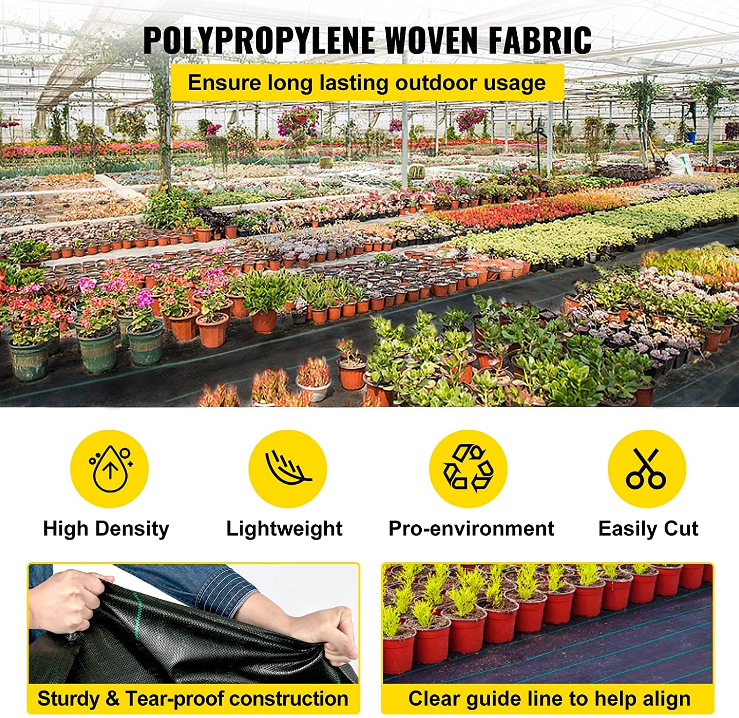 VEVOR 6.5FTx300FT Premium Weed Barrier Fabric Heavy Duty 3OZ, Woven Weed Control Fabric, High Permeability Good for Flower Bed, Geotextile Fabric for Underlayment, Polyethylene Ground Cover 🍁 All In One Marketplace Canada