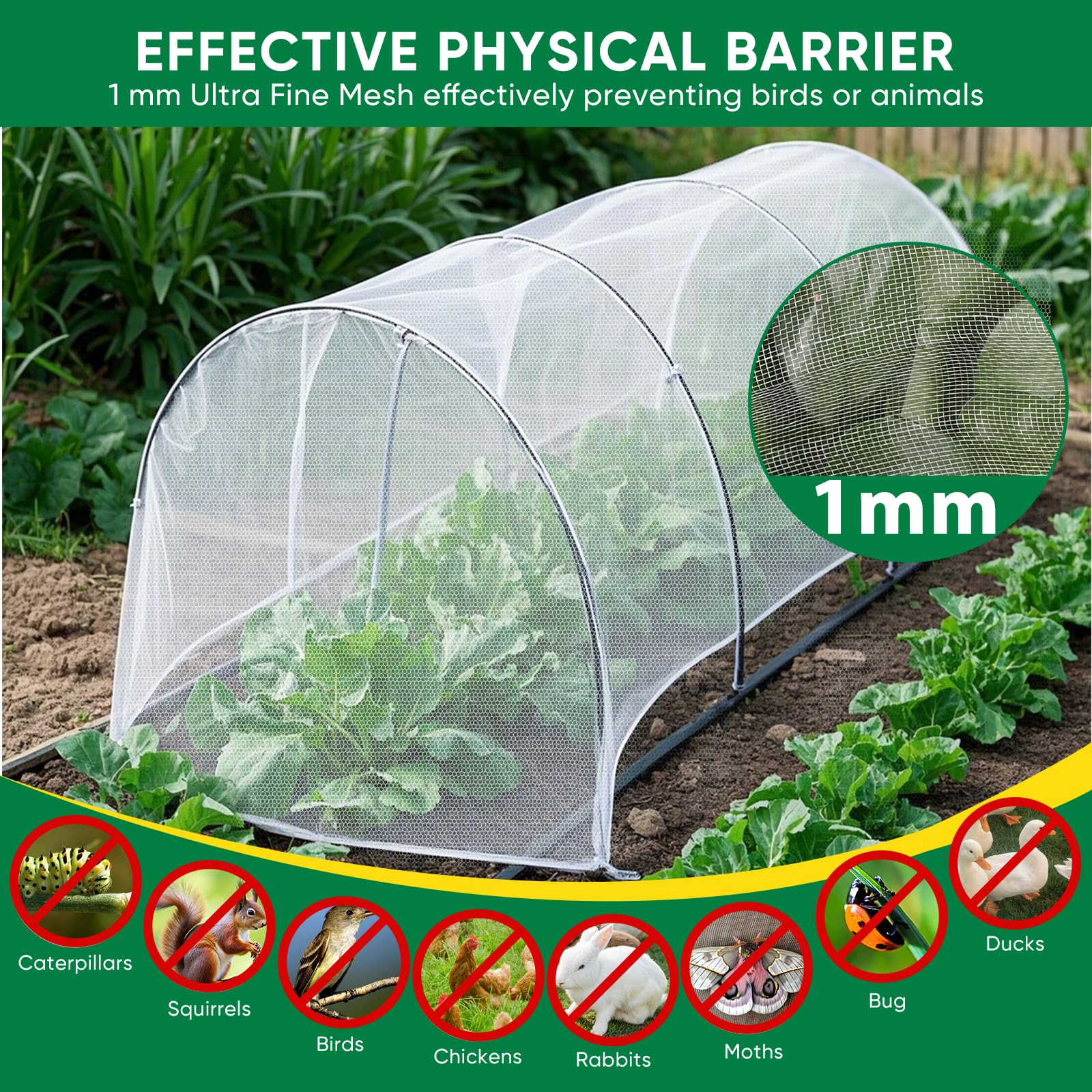 Ultra Fine Insect Mesh Garden Netting 3M x 15M, Extra Large Insect & Bird Barrier Netting, Crop Protection Plants Netting for Vegetables, Fruit Trees, Greenhouse, Customizable Plant Cover Protection 🍁 All In One Marketplace Canada