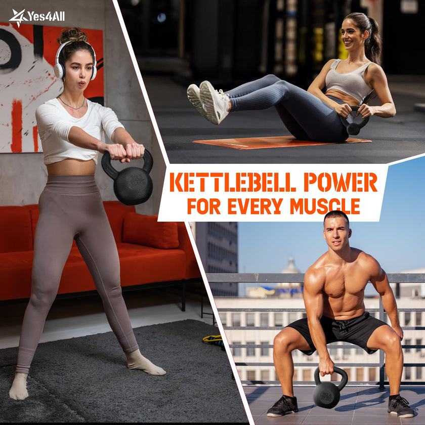 Yes4All Solid Cast Iron Kettlebell Weights Set – Great for Full Body Workout and Strength Training – Kettlebell 25 lbs (Black) 🍁 All In One Marketplace Canada