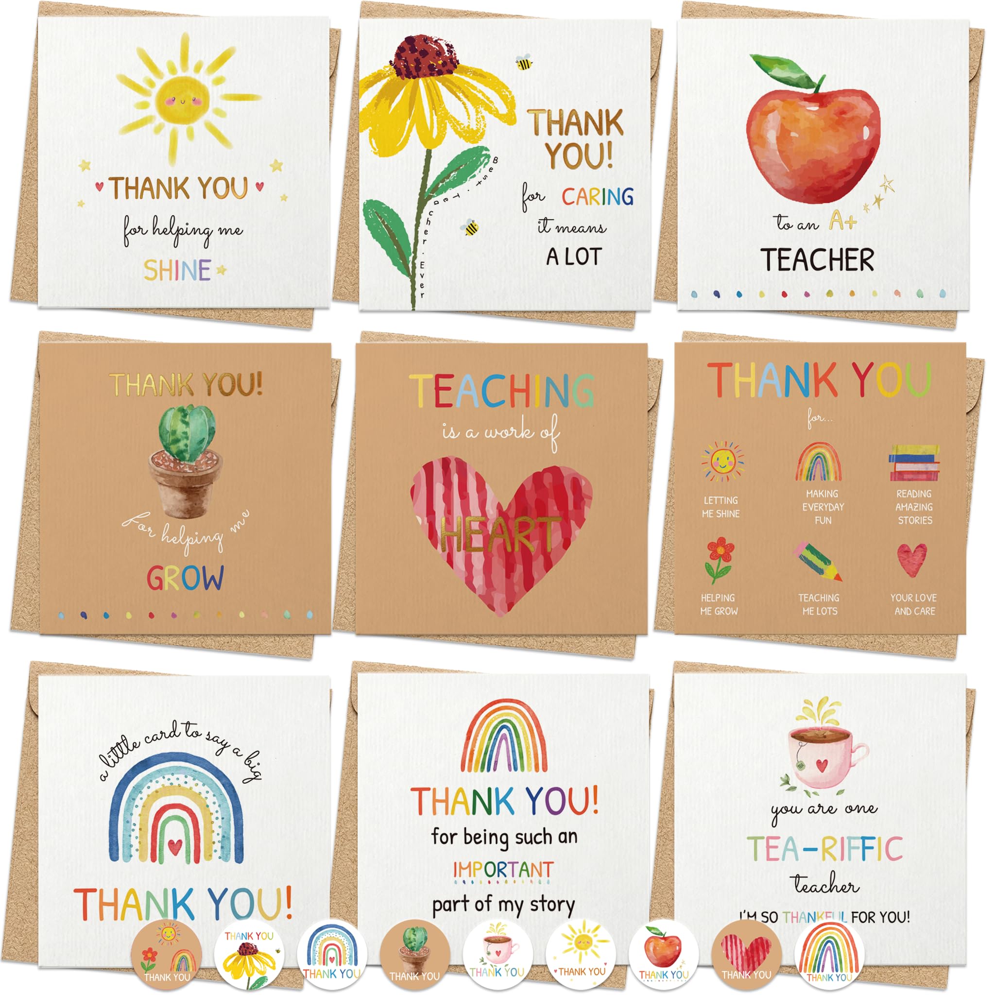 27 Teacher Thank You Cards 9 Classroom Designs with Gold Foil 15x15 cm 🍁 All In One Marketplace Canada