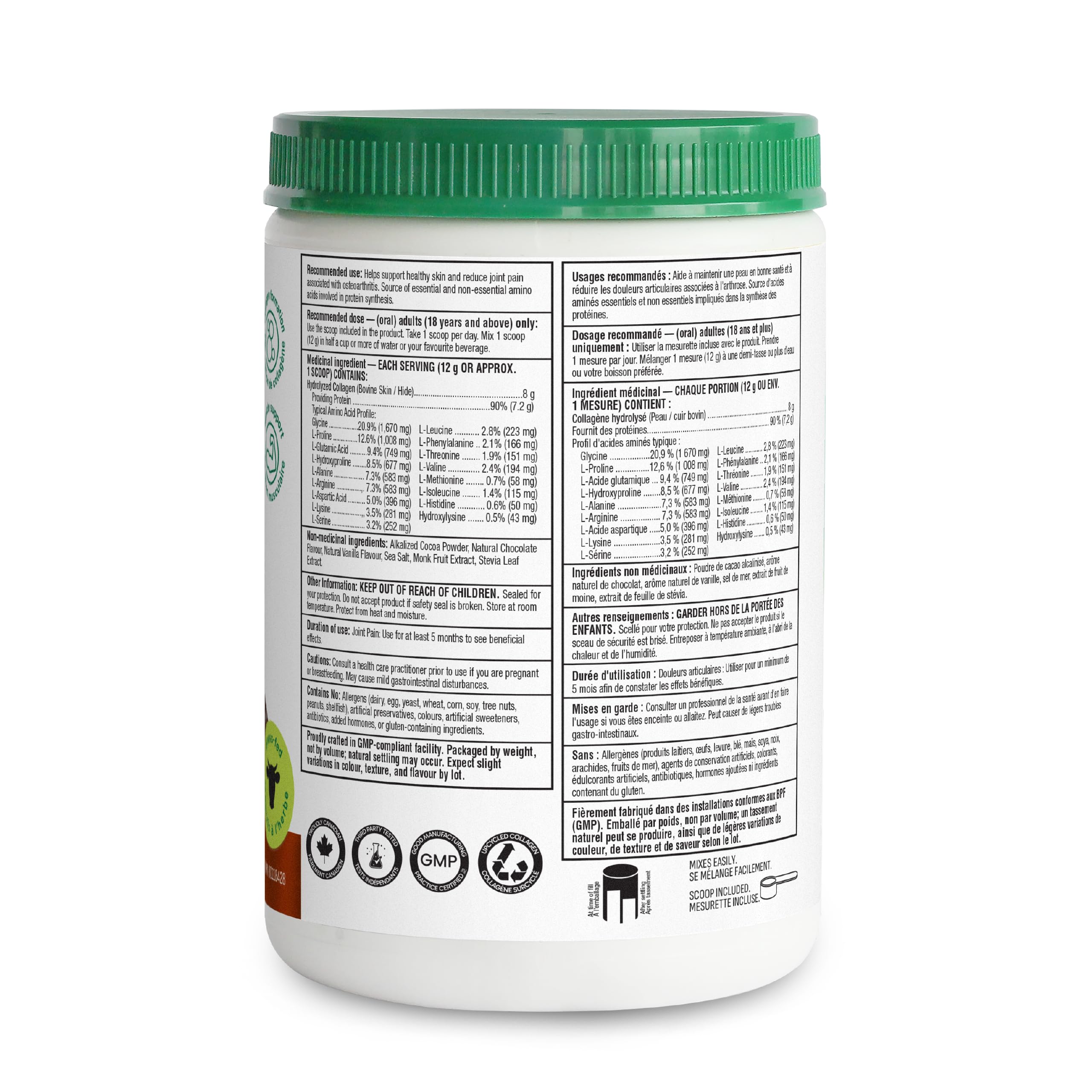 Organika Canadian-Made Chocolate Enhanced Collagen Powder, Grass-Fed with Real Cocoa, Sugar-Free, Healthy Hair, Skin, Nails, Joints, 252 G 🍁 All In One Marketplace Canada