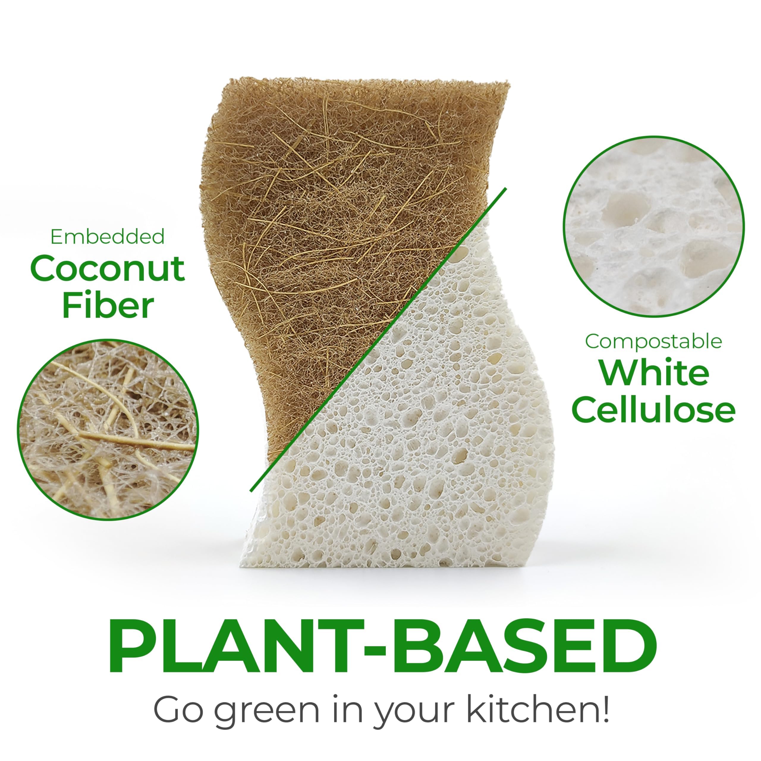 AIRNEX 12 Pack Natural Sponges for Dishes - Biodegradable Sponges for Kitchen - Plant Based Cellulose & Coconut Natural Dish Sponge - Non Toxic Eco Friendly Sponges, Non Scratch Kitchen Scrubber 🍁 All In One Marketplace Canada