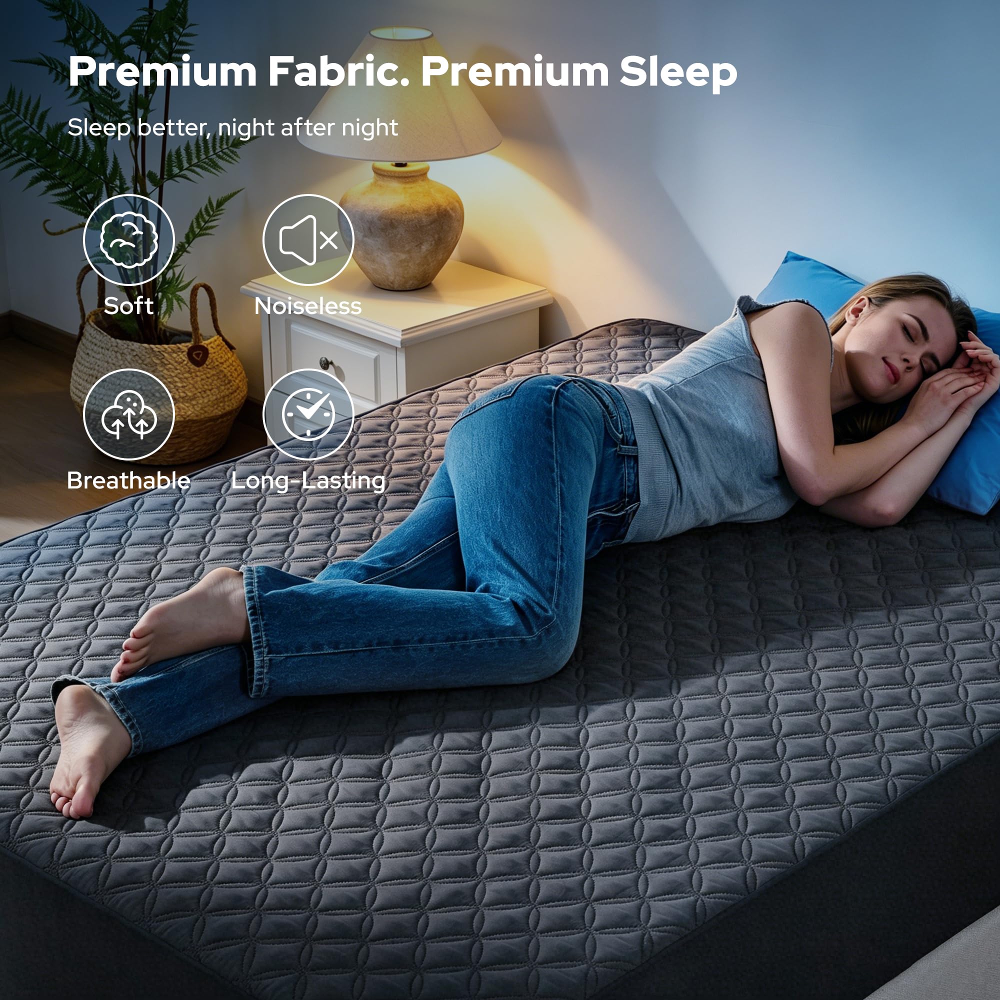 Waterproof Mattress Protector, Noiseless Queen Size Mattress Pad with Deep Pocket Fitted Up to 6
