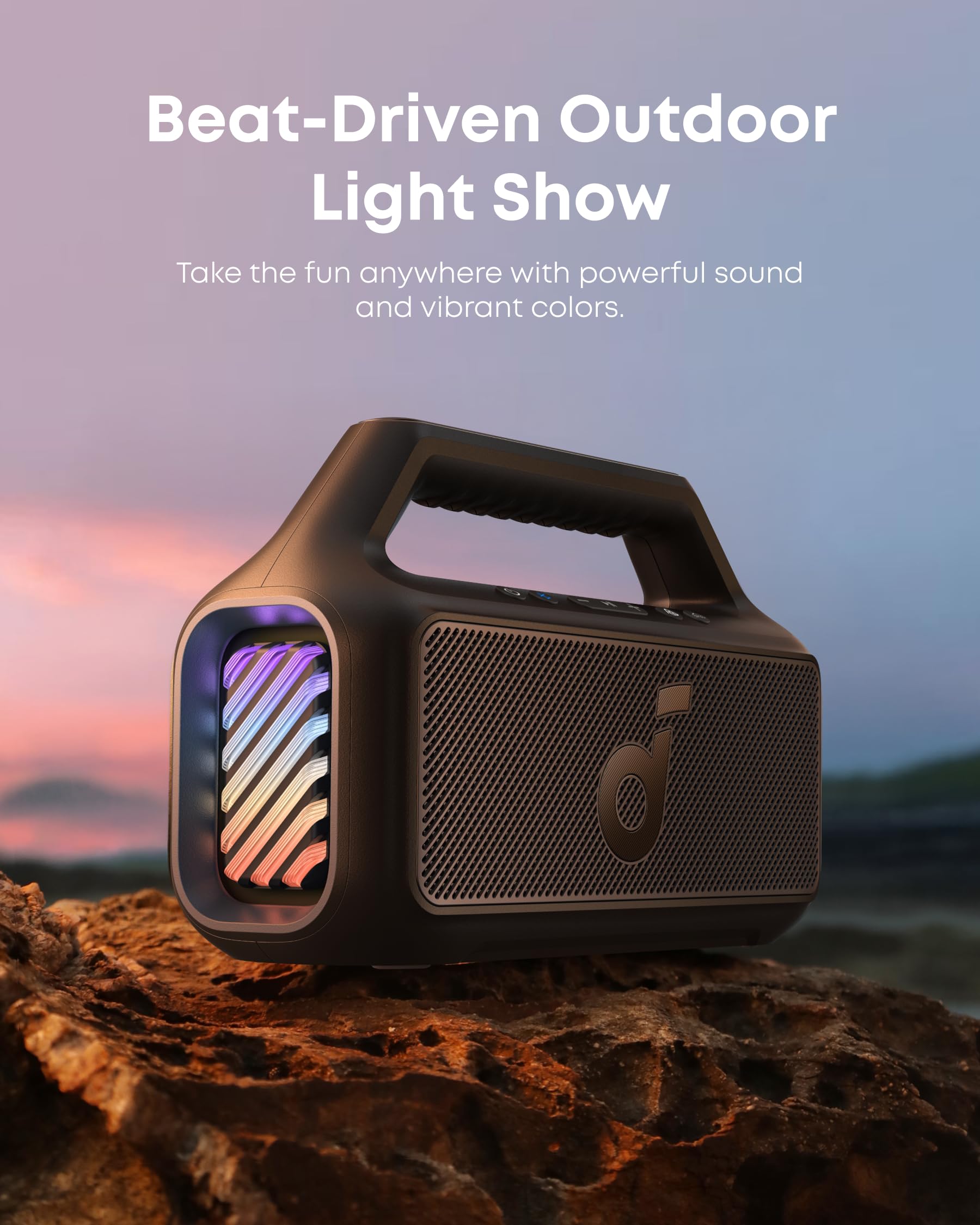 soundcore Boom 2 Outdoor Speaker, 80W, Subwoofer, BassUp 2.0, 24H Playtime, IPX7 Waterproof, Floatable, RGB Lights, USB-C, Custom EQ, Bluetooth 6.0, Portable, Camping, Beach, and Backyard-Black 🍁 All In One Marketplace Canada
