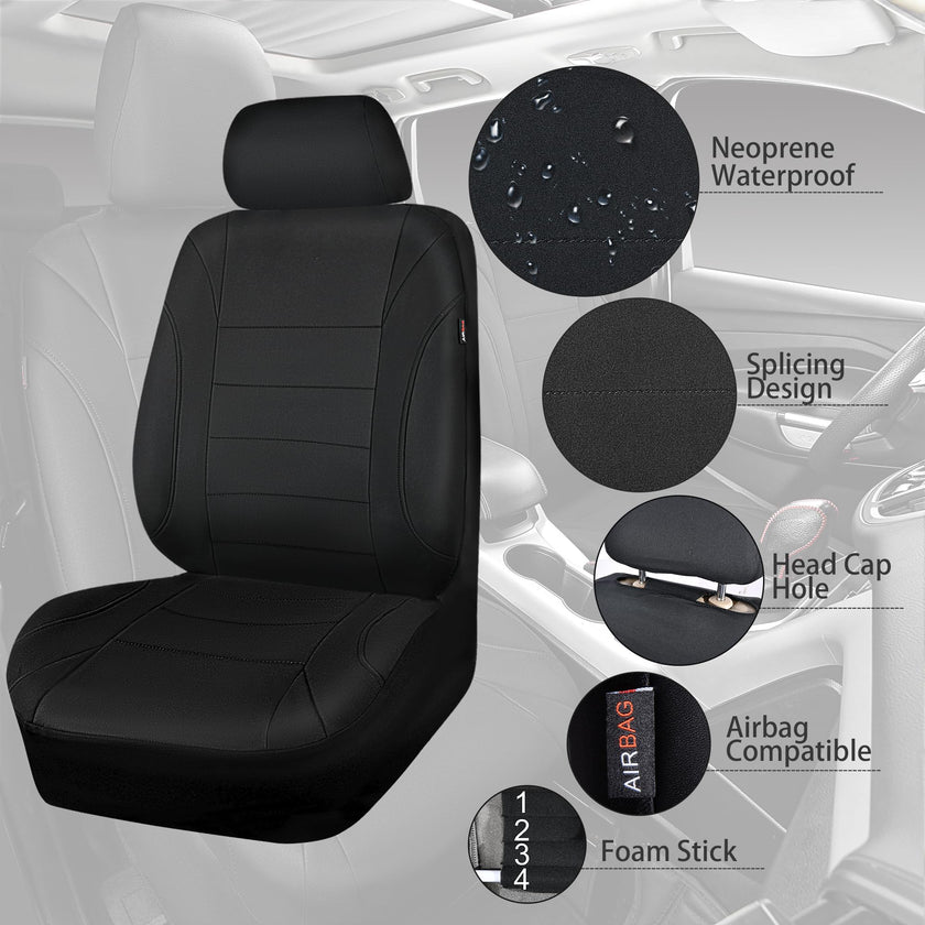 CAR Pass Neoprene Waterproof Two Front Car Seat Covers Set- Universal Fit for Vehicles, Airbag Compatiable(Black) 🍁 All In One Marketplace Canada