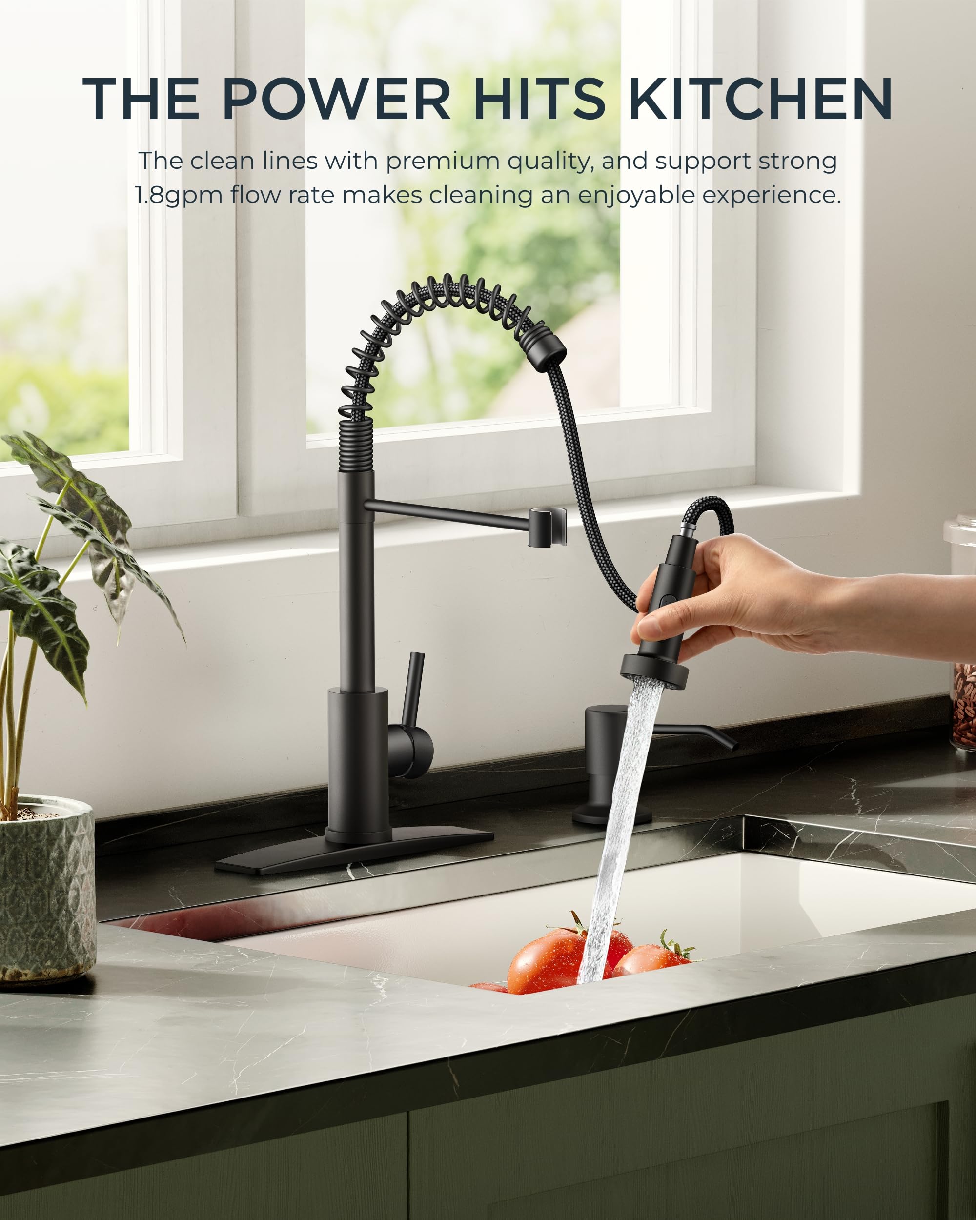 FORIOUS Black Kitchen Faucet with Pull Down Sprayer, Stainless Steel Single Handle Spring Classic Sink Faucets 1 or 3 Hole, for Farmhouse Camper Laundry Rv Bar, Matte Black 🍁 All In One Marketplace Canada