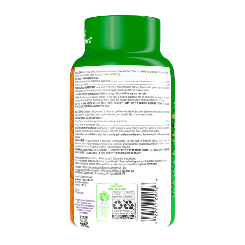 Vitafusion Power Zinc + C Gummy Vitamins - Helps Support Immune Function, Antioxidants, Healthy Hair, Skin, and Nails, One Month Supply - 90 Count 🍁 All In One Marketplace Canada