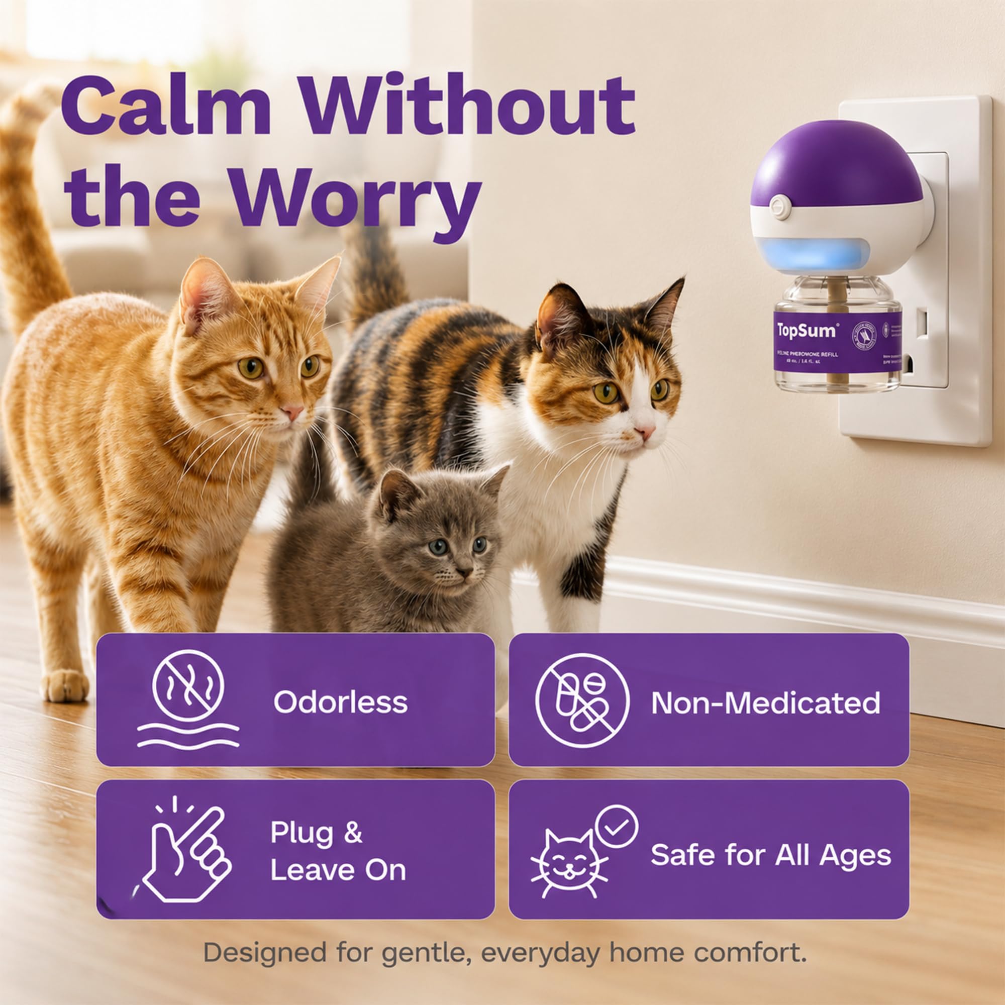 TopSum Cat Pheromone Diffuser: Cat Calming Diffuser for Spraying, Scratching, Excessive Meowing & Multi-Cat Homes, Ideal for Cats Alone at Home - VHP Registered NN.Z4H1 (2 Diffusers+2 Refills) 🍁 All In One Marketplace Canada