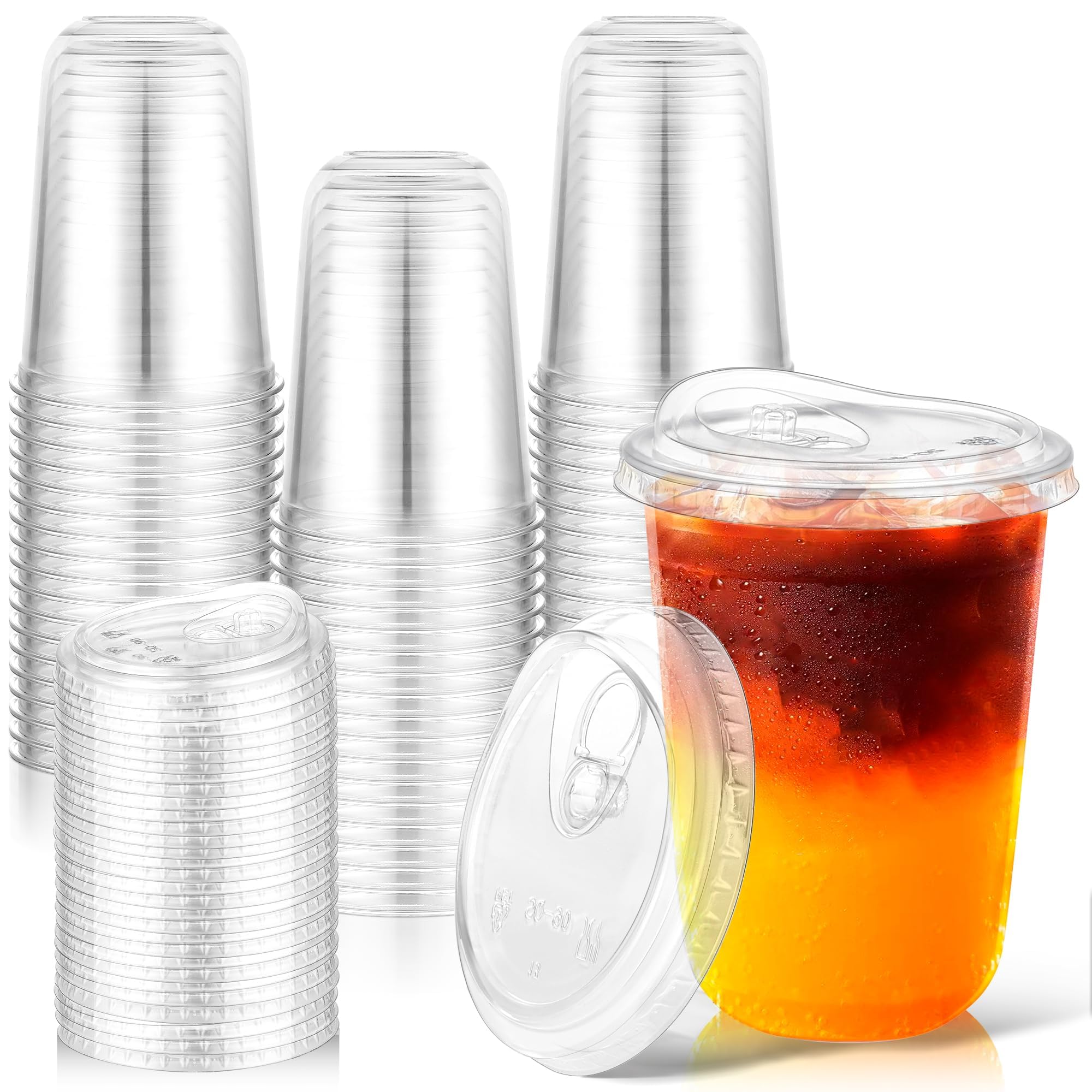 50 Pack 16oz Clear Plastic Cups with Sip Lids, Disposable Iced Coffee Cup with Strawless Lid for Party Wedding Catering Events, to Go Cups for Cold Drinks Smoothie Milkshake Lemonade Bubble 🍁 All In One Marketplace Canada