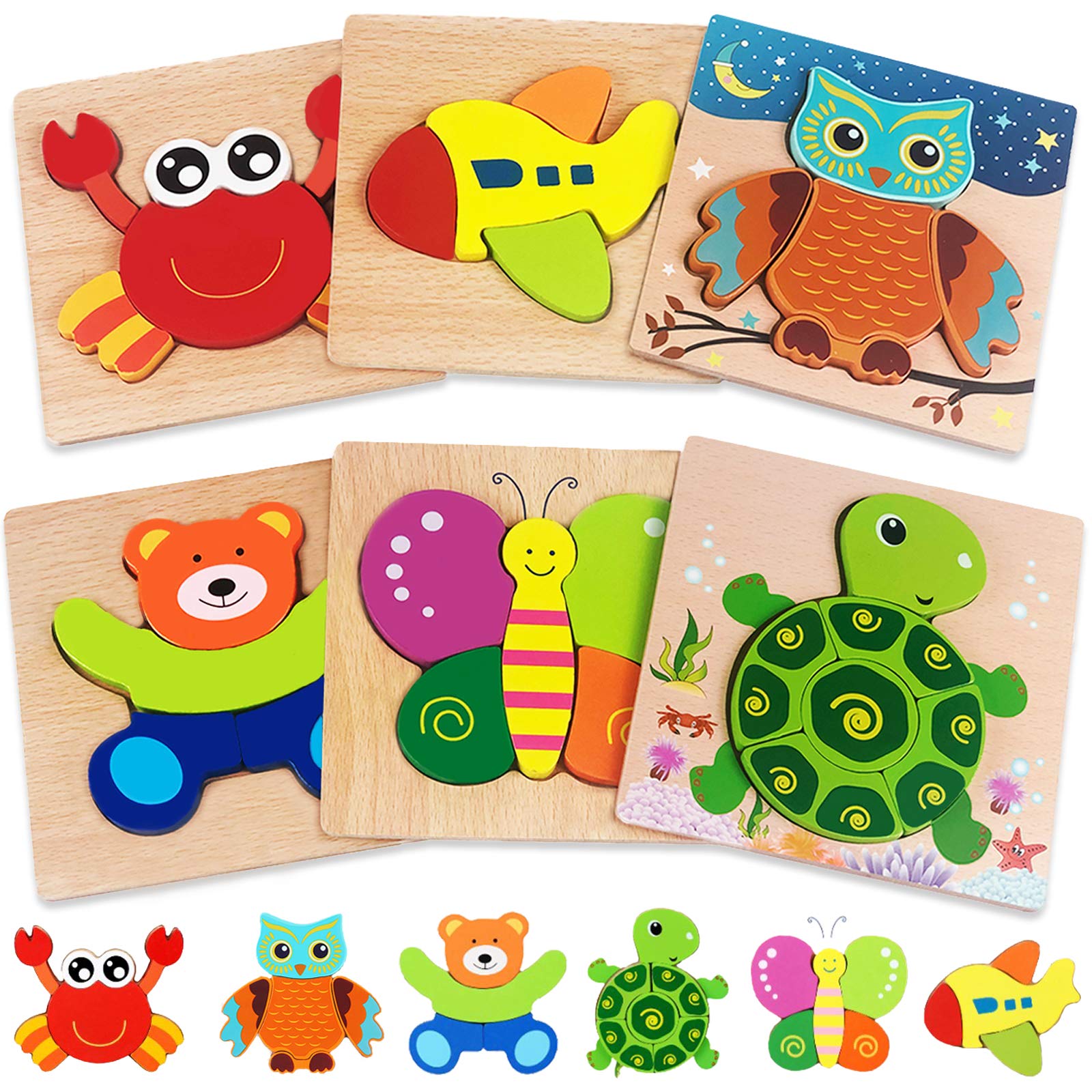 Gojmzo Wooden Puzzles for Toddlers 1-3 Toys Gifts for 1 2 3 Year Old Boys Girls, Montessori Educational Toys Preschool Learning Activities, 6 Pack Animal Jigsaw Puzzle Game 🍁 All In One Marketplace Canada