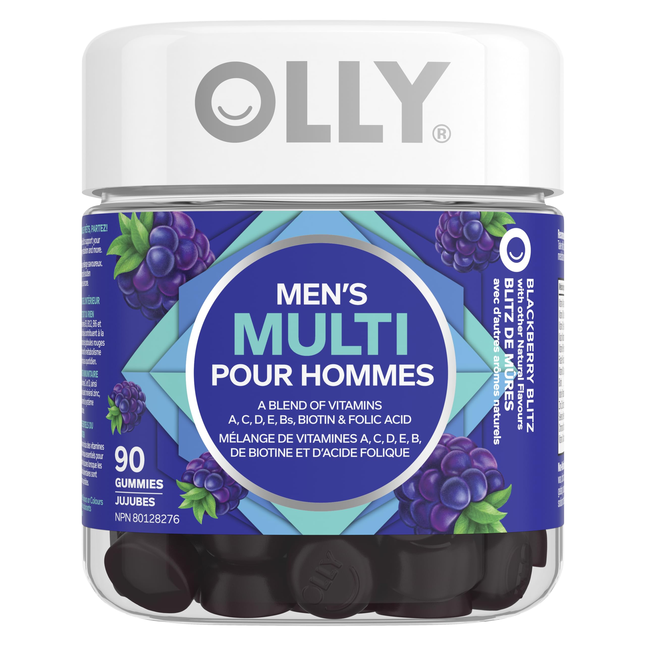 OLLY Men's Multi Gummy Supplement with no artificial flavours and colours Blackberry Blitz multivitamin to help support men's health 45 day supply 90 gummies 🍁 All In One Marketplace Canada