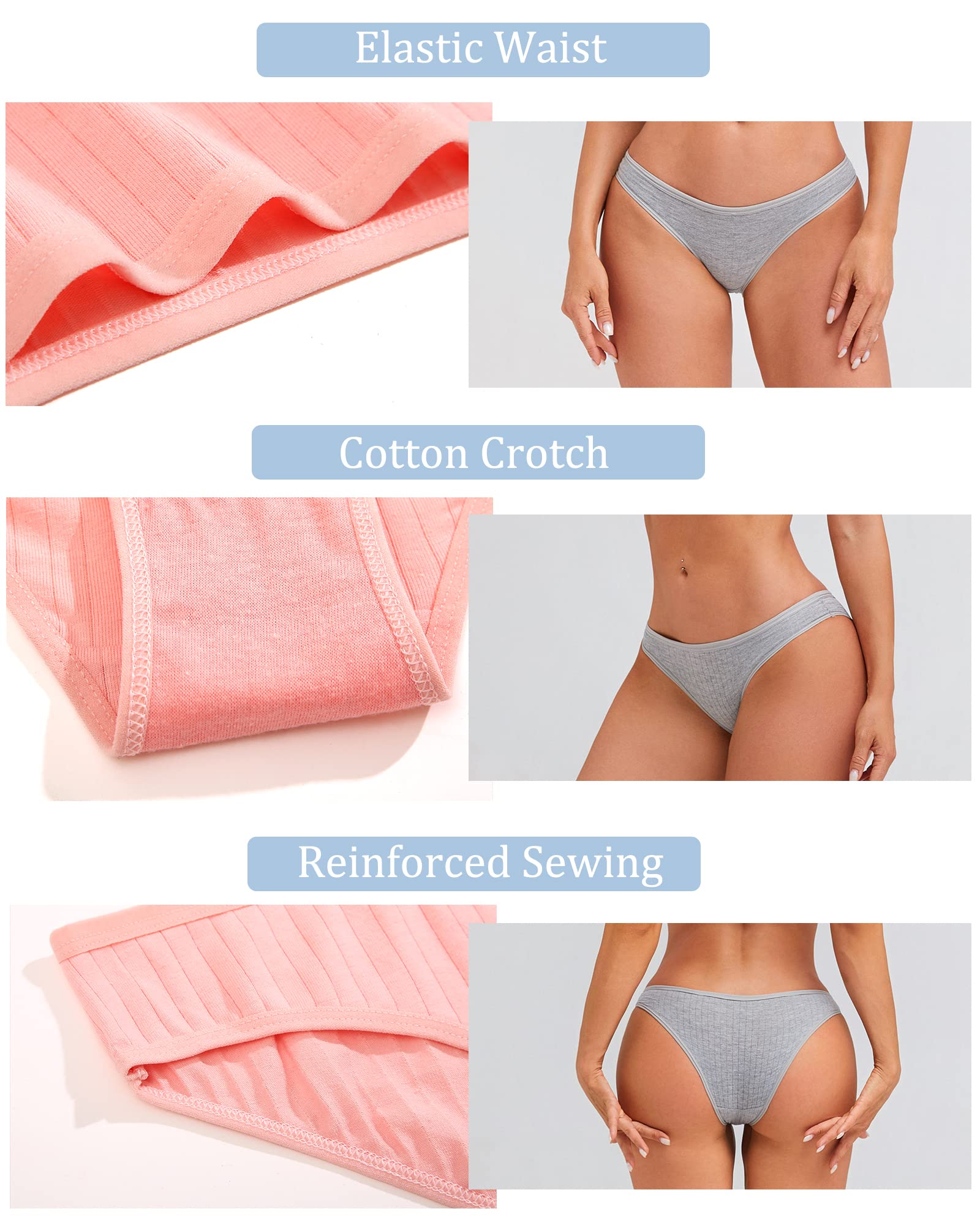 FINETOO 9 Pack Cotton Underwear for Women Sexy Low Rise Ribbed Hipster Breathable Soft Womens Bikini Panties Cheeky S-XL 🍁 All In One Marketplace Canada