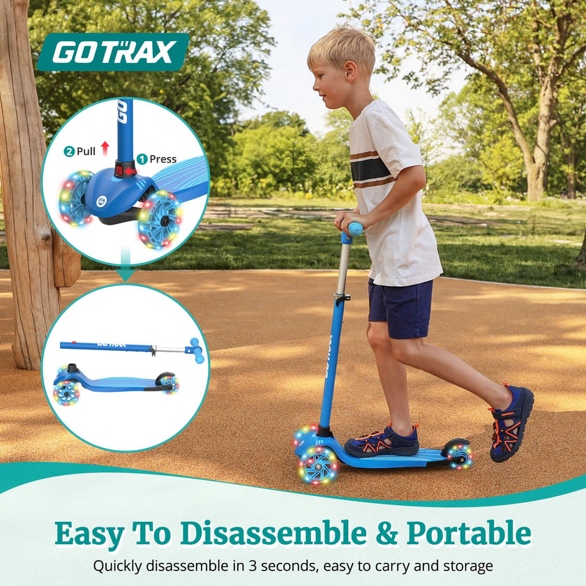 Gotrax KS1 Kids Kick Scooter, LED Lighted Wheels and 3 Adjustable Height Handlebars, Lean-to-Steer & Widen Anti-Slip Deck, 3 Wheel Scooter for Boys & Girls Ages 3+ and up to 50 Kg (Blue) 🍁 All In One Marketplace Canada