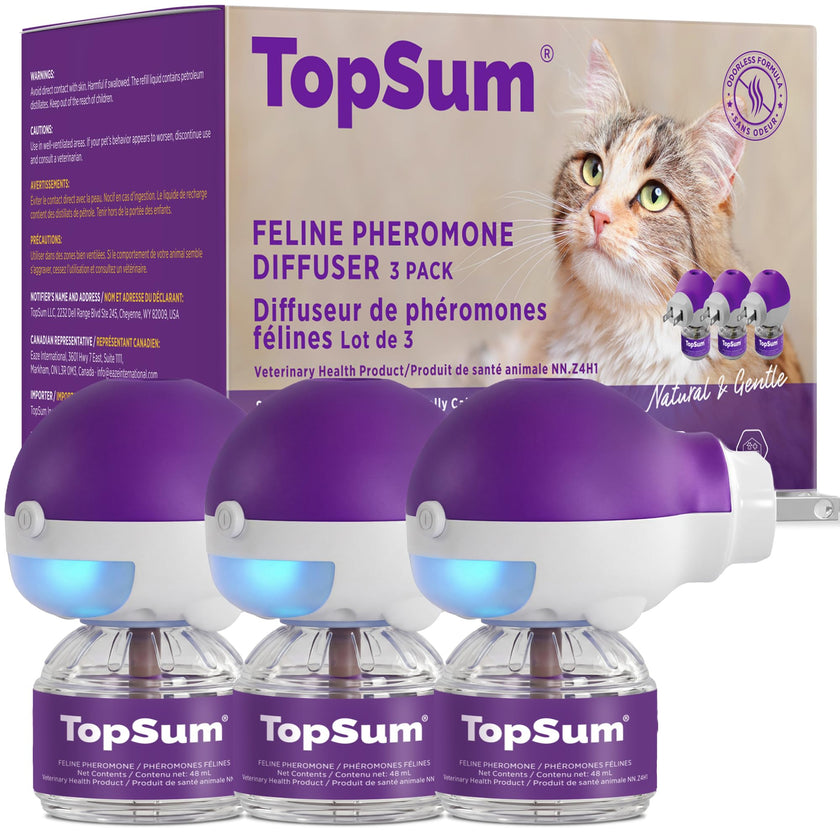TopSum Cat Pheromone Diffuser: Cat Calming Diffuser for Spraying, Scratching, Excessive Meowing & Multi-Cat Homes, Ideal for Cats Alone at Home - VHP Registered NN.Z4H1 (3 Diffusers+3 Refills) 🍁 All In One Marketplace Canada