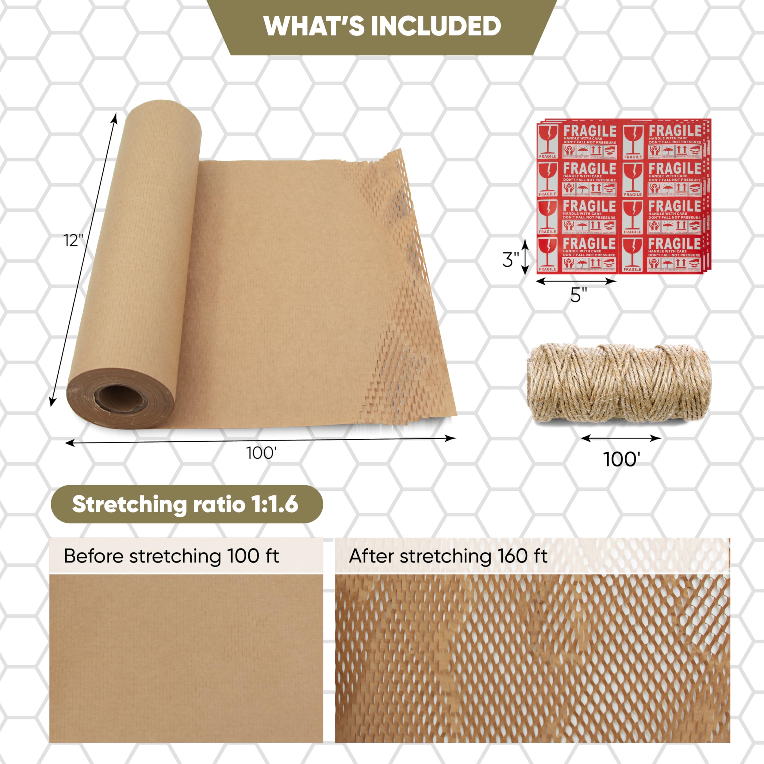 ecoducer 12”x100’ Honeycomb Packing Paper Moving Supplies. Eco Friendly Bubble Paper Wrap Roll for Packing Fragile Items. Packaging Sheets for Moving. Kraft Paper Shipping Supplies. 🍁 All In One Marketplace Canada