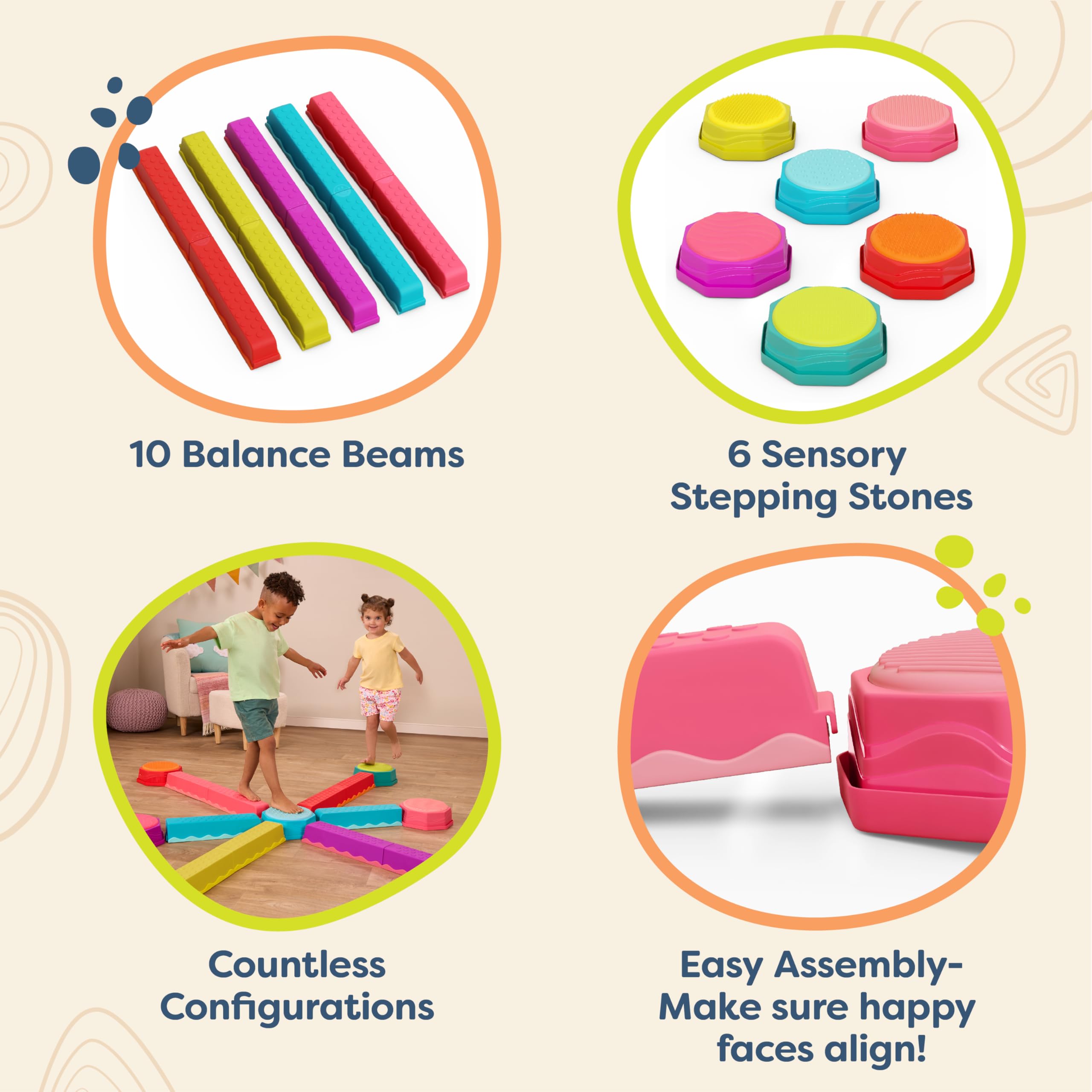 B. toys Balance Beam Set, 10 Beams & 6 Sensory Stepping Stones, Rainbow 🍁 All In One Marketplace Canada