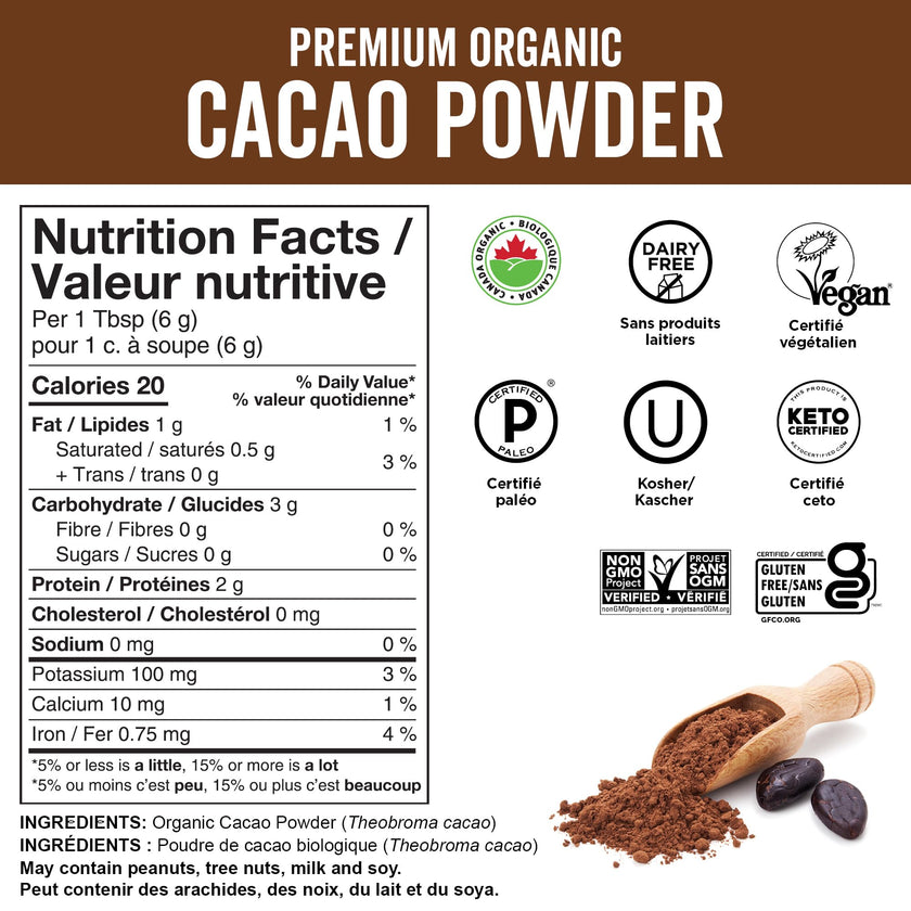 Viva Naturals Organic Cacao Powder, 2lb - Unsweetened Cocoa Powder With Rich Dark Chocolate Flavour, Perfect for Baking & Smoothies - Certified Vegan, Keto & Paleo, Gluten-Free & Non-GMO, 907 g 🍁 All In One Marketplace Canada