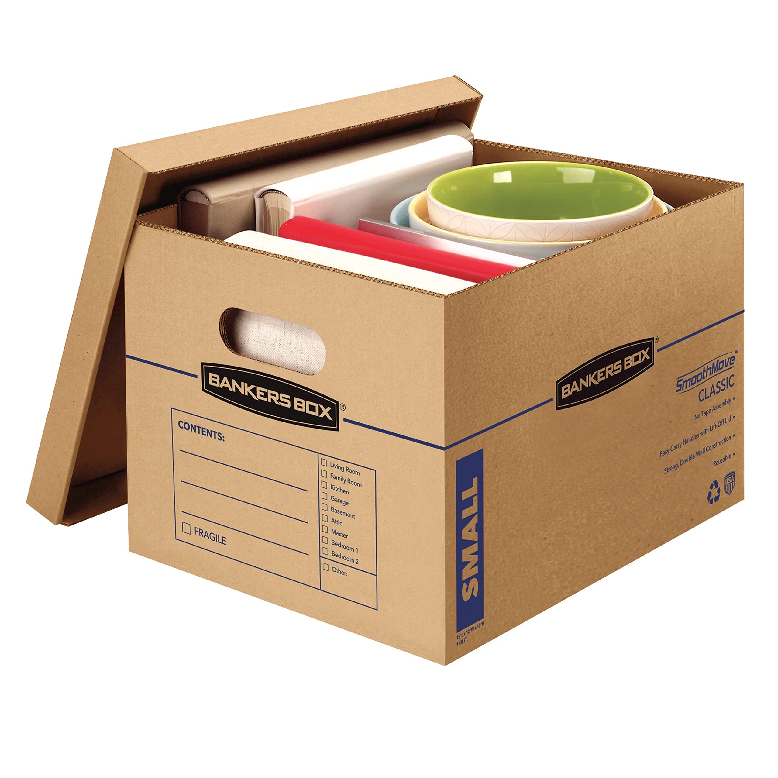 Bankers Box SmoothMove Moving Boxes with No-Tape Assembly, Lift -Off Lids And Easy-Carry Handles, 10