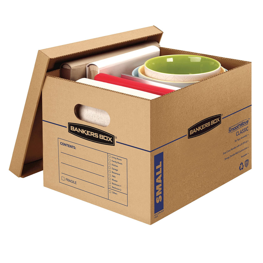 Bankers Box SmoothMove Moving Boxes with No-Tape Assembly, Lift -Off Lids And Easy-Carry Handles, 10