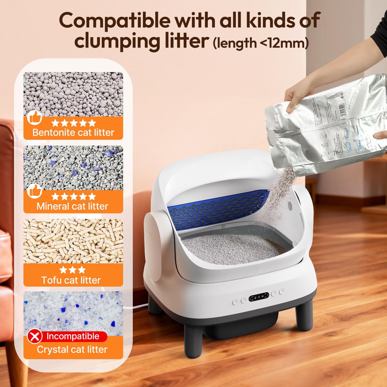 Happypaw Open-Top Self Cleaning Litter Box - Large Capacity Automatic Litter Box for Multiple Cats with Safety Protection, App Control, Odor-Free, Anti-Leakage Material, Includes Trash Bags 🍁 All In One Marketplace Canada