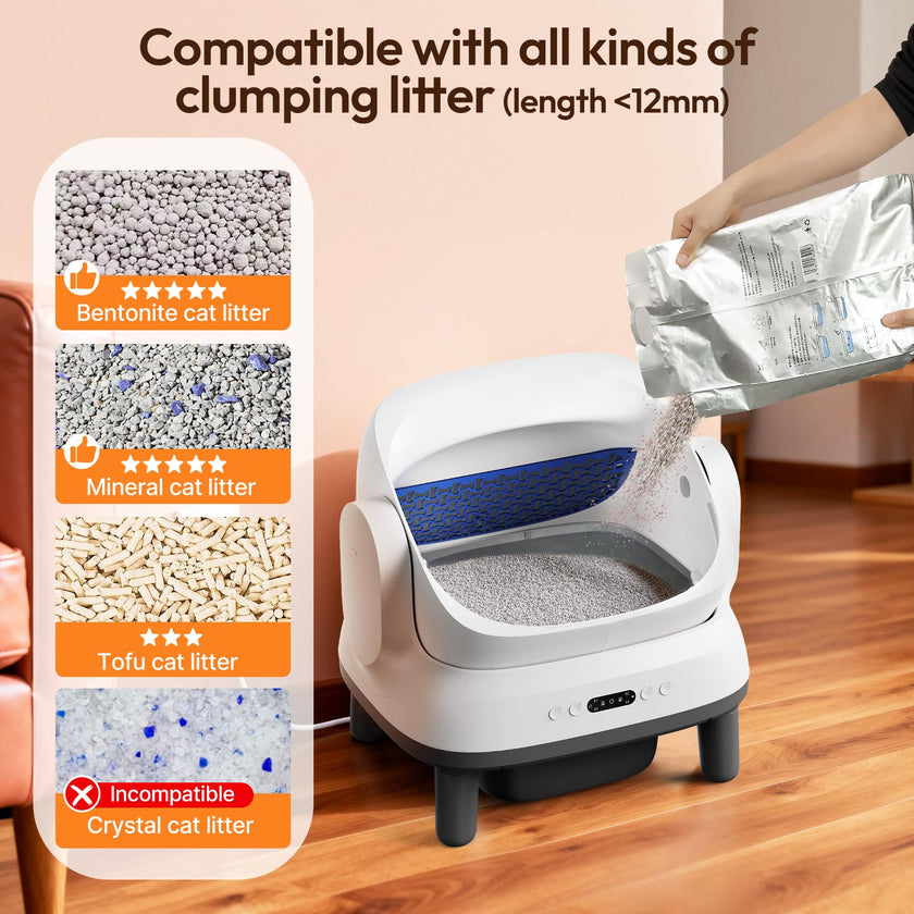 Happypaw Open-Top Self Cleaning Litter Box - Large Capacity Automatic Litter Box for Multiple Cats with Safety Protection, App Control, Odor-Free, Anti-Leakage Material, Includes Trash Bags 🍁 All In One Marketplace Canada