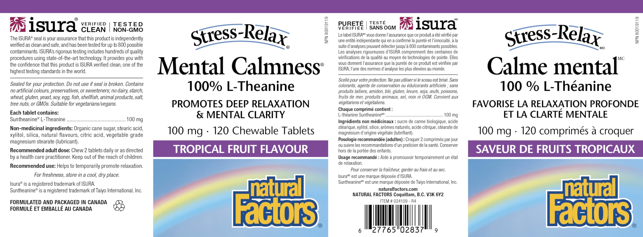 Natural Factors Stress Relax Mental Calmness, 120 Chewable Tablets, Tropical Fruit Flavour, Suntheanine L Theanine 100 mg, Promotes Deep Relaxation, Stress Relief, Proudly Canadian 🍁 All In One Marketplace Canada