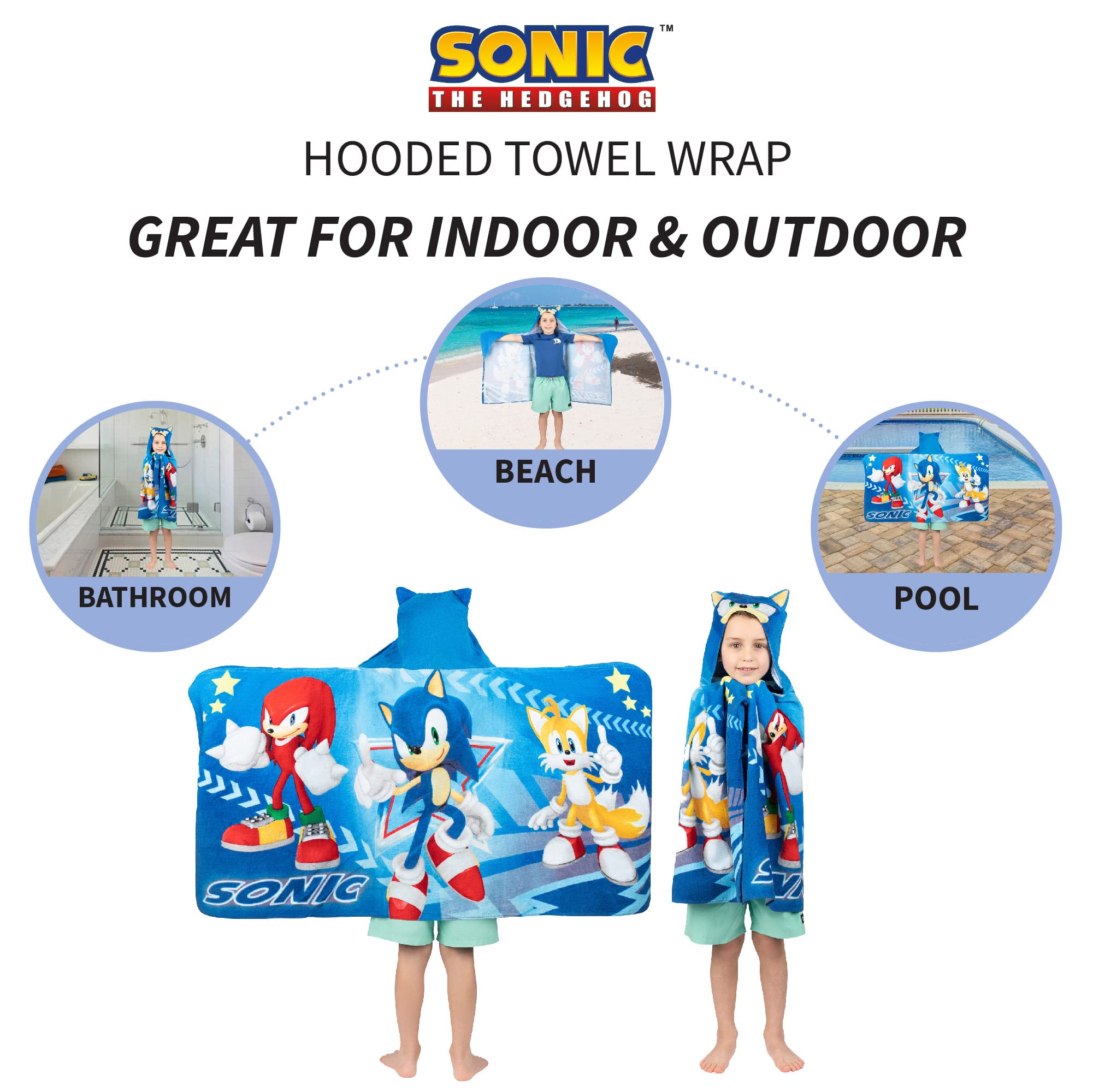 Franco Kids Bath and Beach Super Soft Cotton Hooded Towel Wrap, 24 in x 50 in, Sonic The Hedgehog 🍁 All In One Marketplace Canada