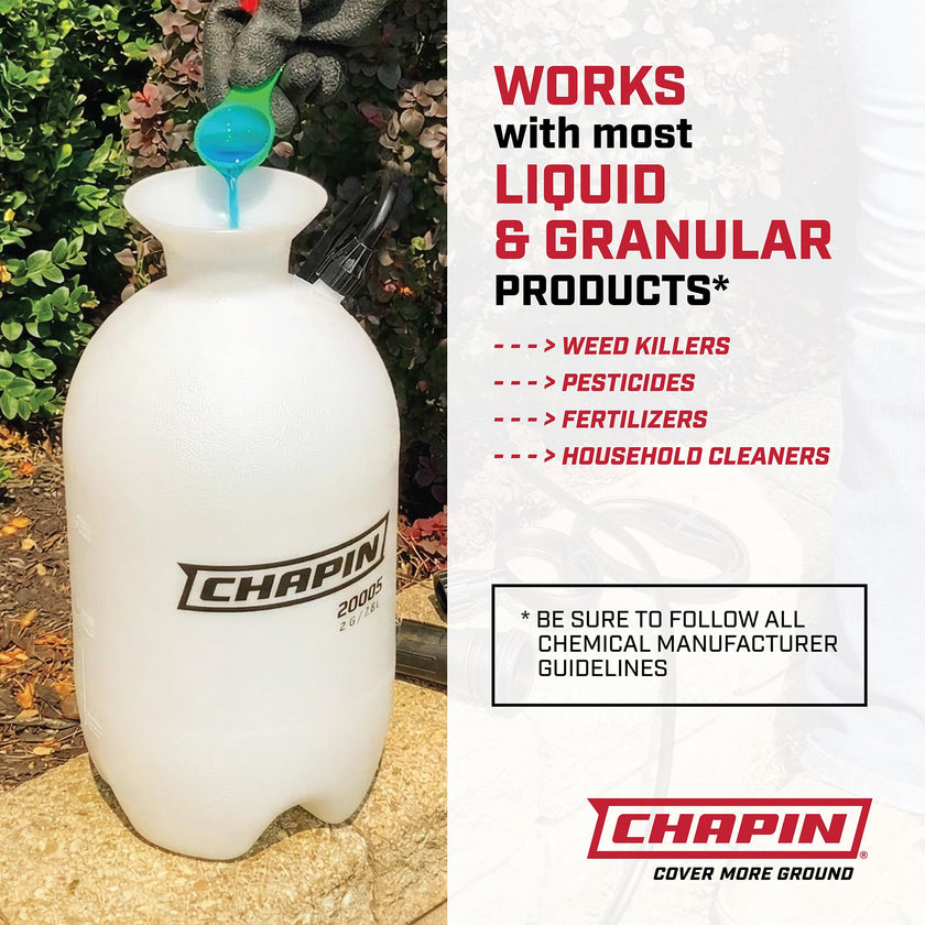 Chapin 22000 Pump Sprayer, 1G (4.5L), Lawn & Garden, Translucent Poly Tank, Funnel-Top, SureSpray, Anti-Clog Filter, Adjustable Cone Nozzle, 34