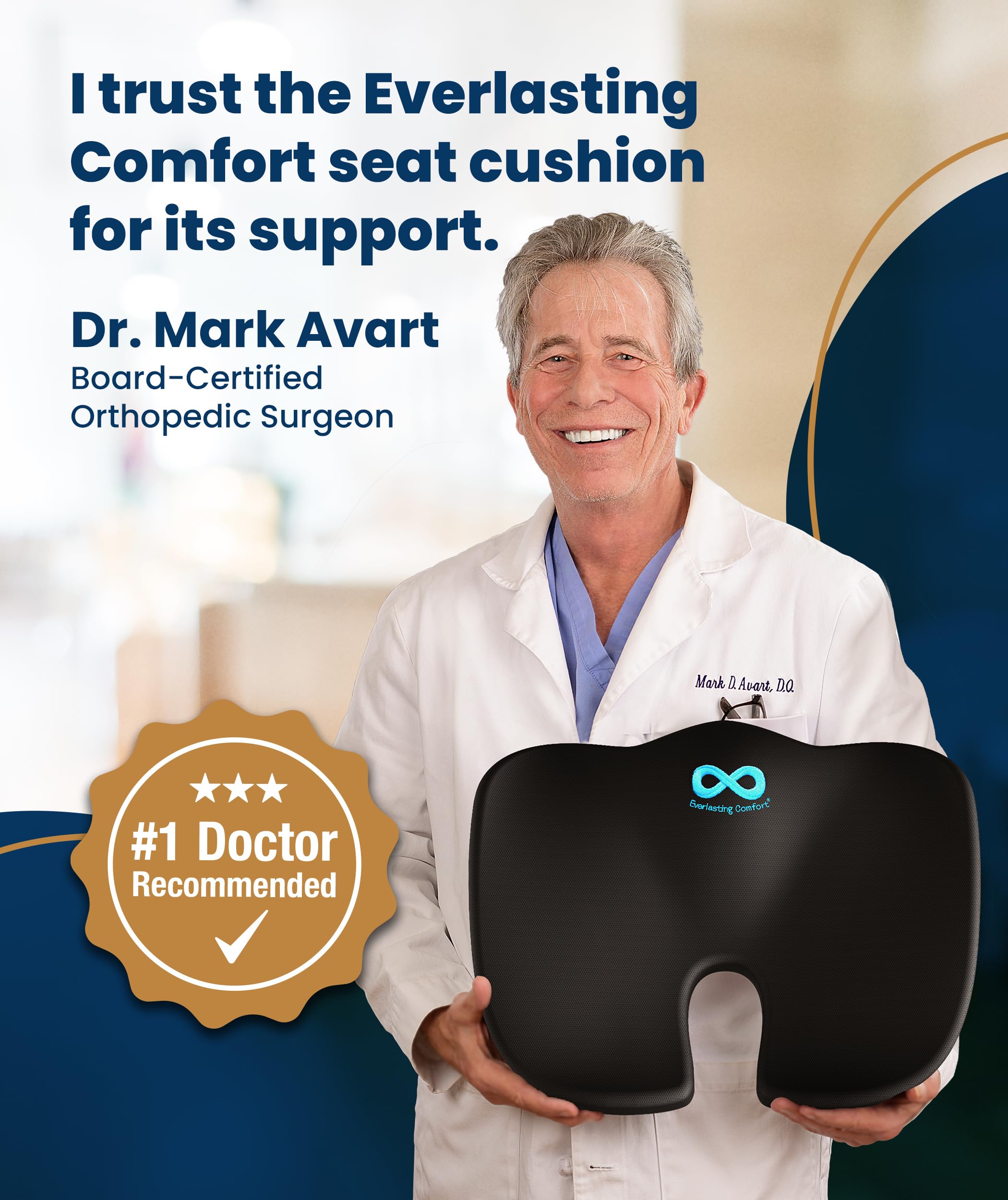Everlasting Comfort Doctor Recommended Memory Foam Seat Cushion for Office Chairs & Car - Ergonomic Office Desk Accessories - Cushions for Tailbone Pain Relief, Sciatica (Black, Large) 🍁 All In One Marketplace Canada