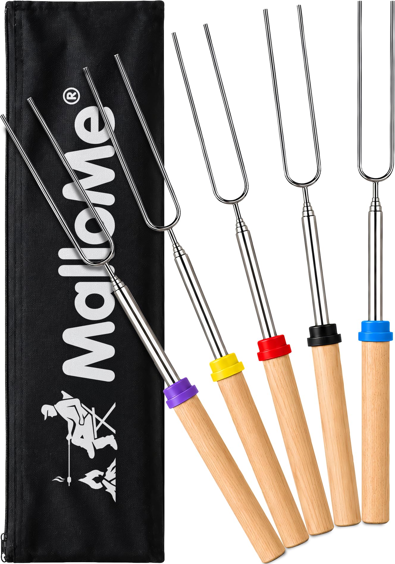 MalloMe Marshmallow Roasting Sticks - Smores Skewers for Fire Pit Kit - Hot Dog Camping Accessories Campfire Marshmellow 32 Inch Long Fork - 5 Pack 🍁 All In One Marketplace Canada