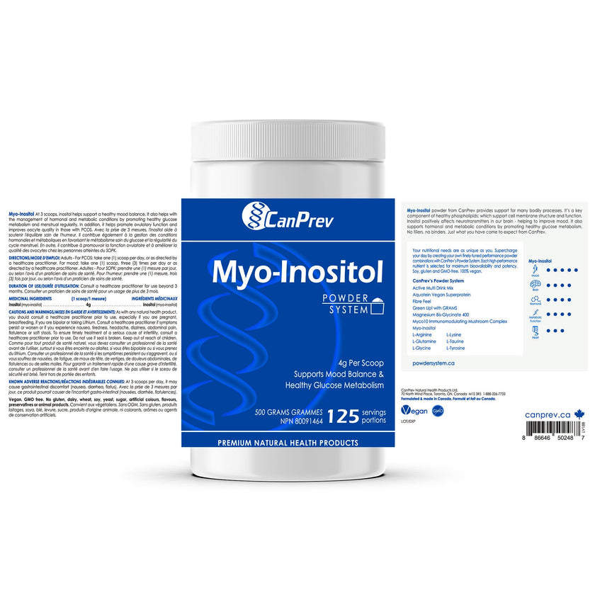 CanPrev Myo-Inositol Powder 500g, 125 Servings, PCOS Supplement for Women, Supports Glucose Metabolism, Ovulatory Function, Cellular Health and Wellness 🍁 All In One Marketplace Canada