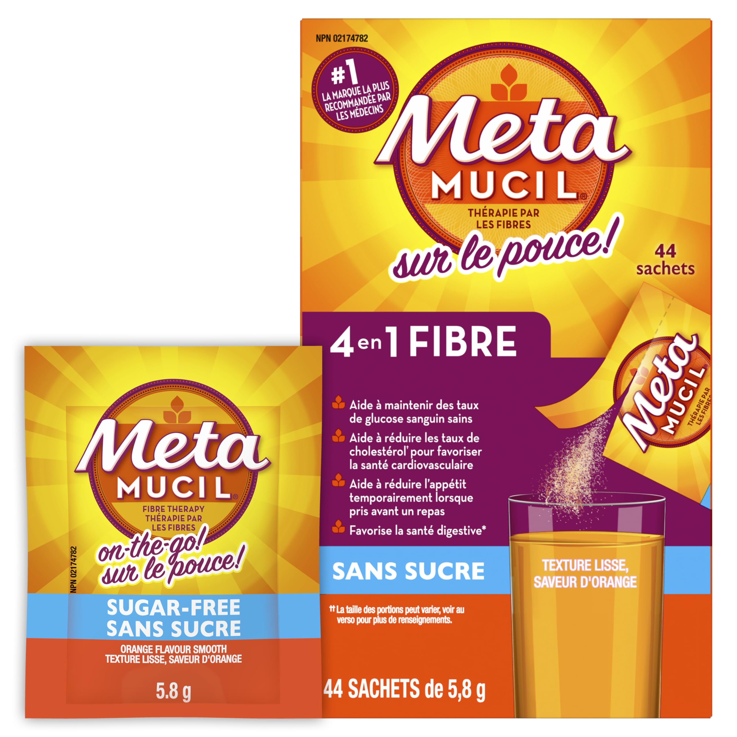 Metamucil, Daily Psyllium Husk Powder Supplement Packets, Sugar-Free, 4-in-1 Fibre for Digestive Health, Orange Smooth Flavored Drink, 44 Servings 🍁 All In One Marketplace Canada