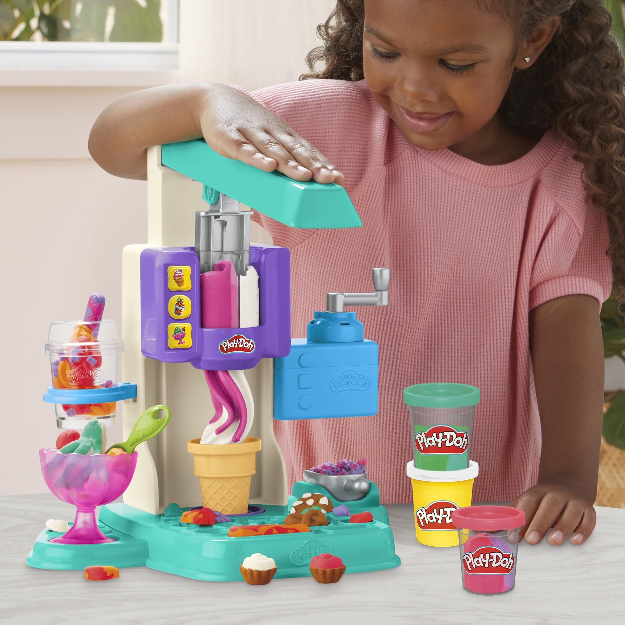 Play-Doh Rainbow Swirl Ice Cream Playset with 7 Pretend Play Kitchen Accessories, Arts and Crafts Toys for 3 Year Old Girls and Boys and Up 🍁 All In One Marketplace Canada