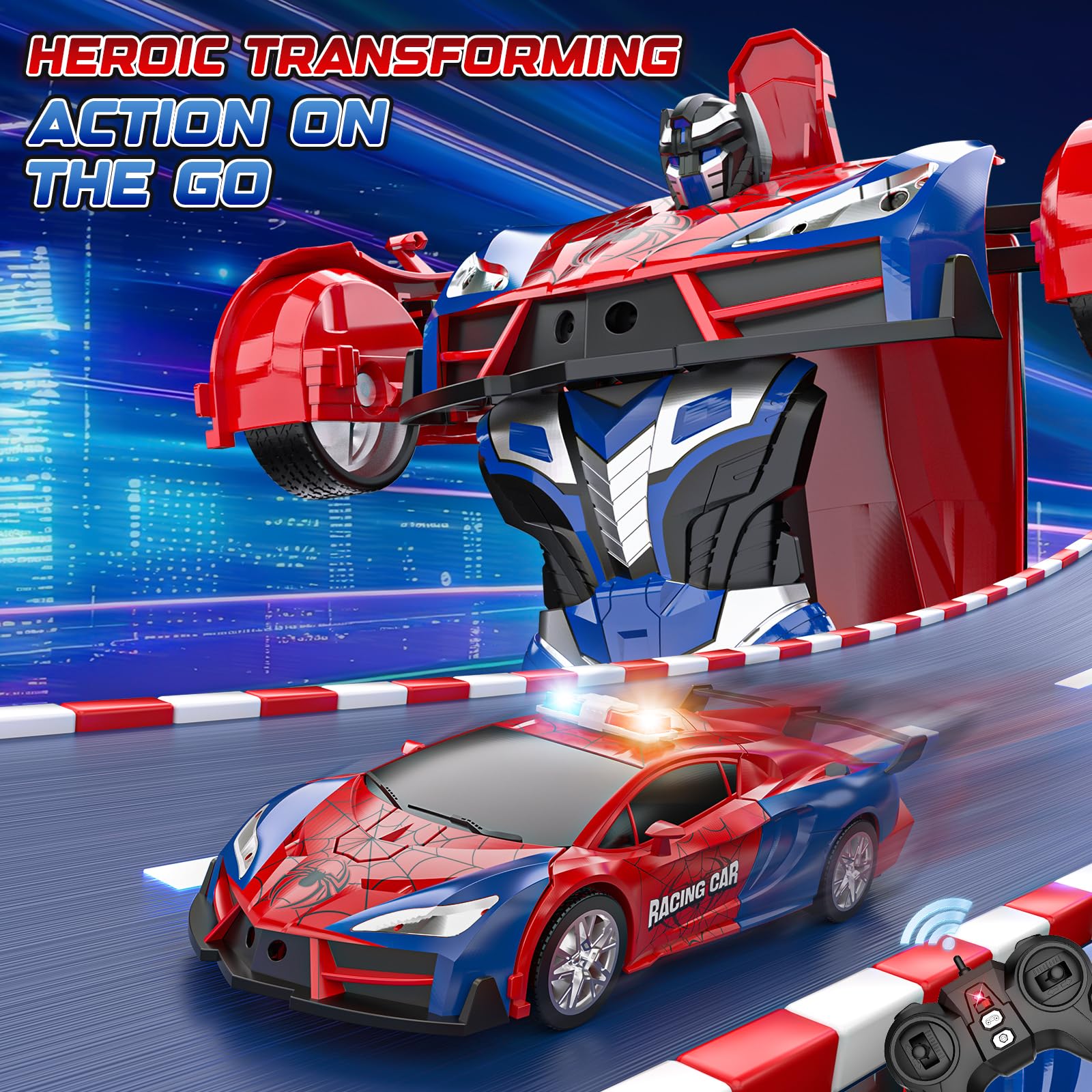 Spider Transform Remote Control Cars for Kids - 2.4GHz RC Police Car for 3 4 5 6 7 8 Year Old Boys, 1:18 Scale Robot Toy Car with One-Key Transformation & 360° Rotation, Kids Christmas Birthday Gifts 🍁 All In One Marketplace Canada