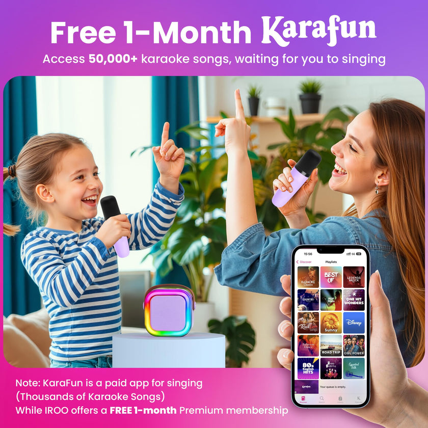 IROO Mini Karaoke Machine for Kids, 2026 TOP Kids Toys Birthday Gifts Ideas for Girls Boys Ages 3-12+ Years Old, Portable Bluetooth Speaker with 2 Wireless Mics, Noisemaker Toys for Party(Purple) 🍁 All In One Marketplace Canada