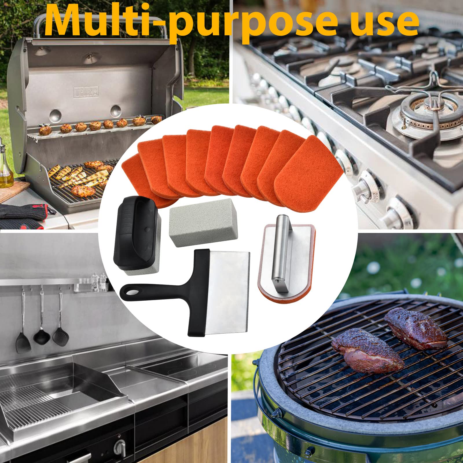 Griddle Cleaning Kit for Blackstone 15 Pieces - Heavy Duty Grill Cleaner Kit with Grill Stone, Griddle Scraper, & Griddle Brush with Stainless Steel Handle Easy to Use Flat Top Cleaning Kit 🍁 All In One Marketplace Canada