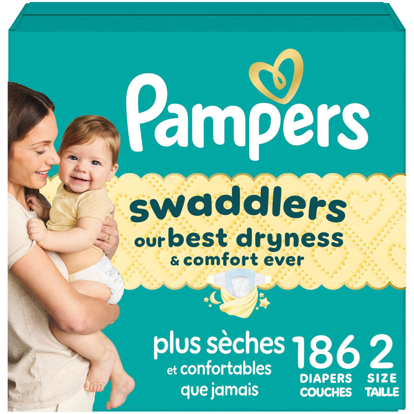 Pampers Swaddlers Diapers, Size 2, Absorbent, Keeps Baby Dry and Comfortable, Pediatrician Recommended Skin Safe Disposable Baby Diaper, 1 Pack (Count of 186) 🍁 All In One Marketplace Canada