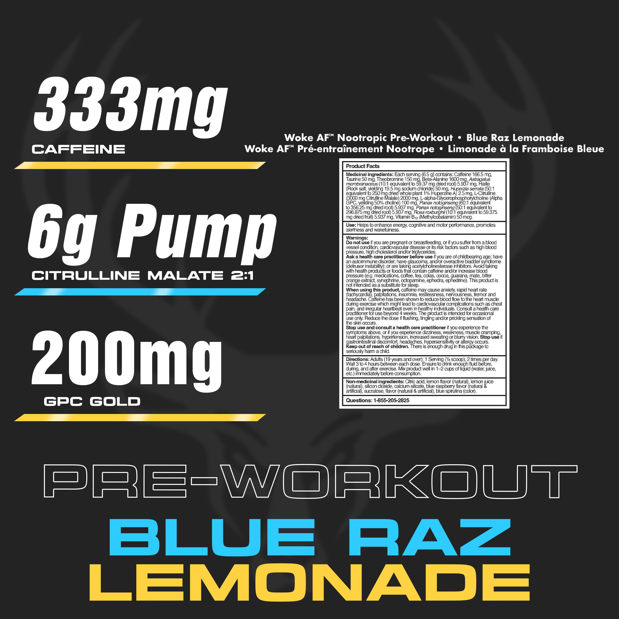Bucked Up Woke AF Pre-Workout, Blue Raz Lemonade, 40 Servings 🍁 All In One Marketplace Canada